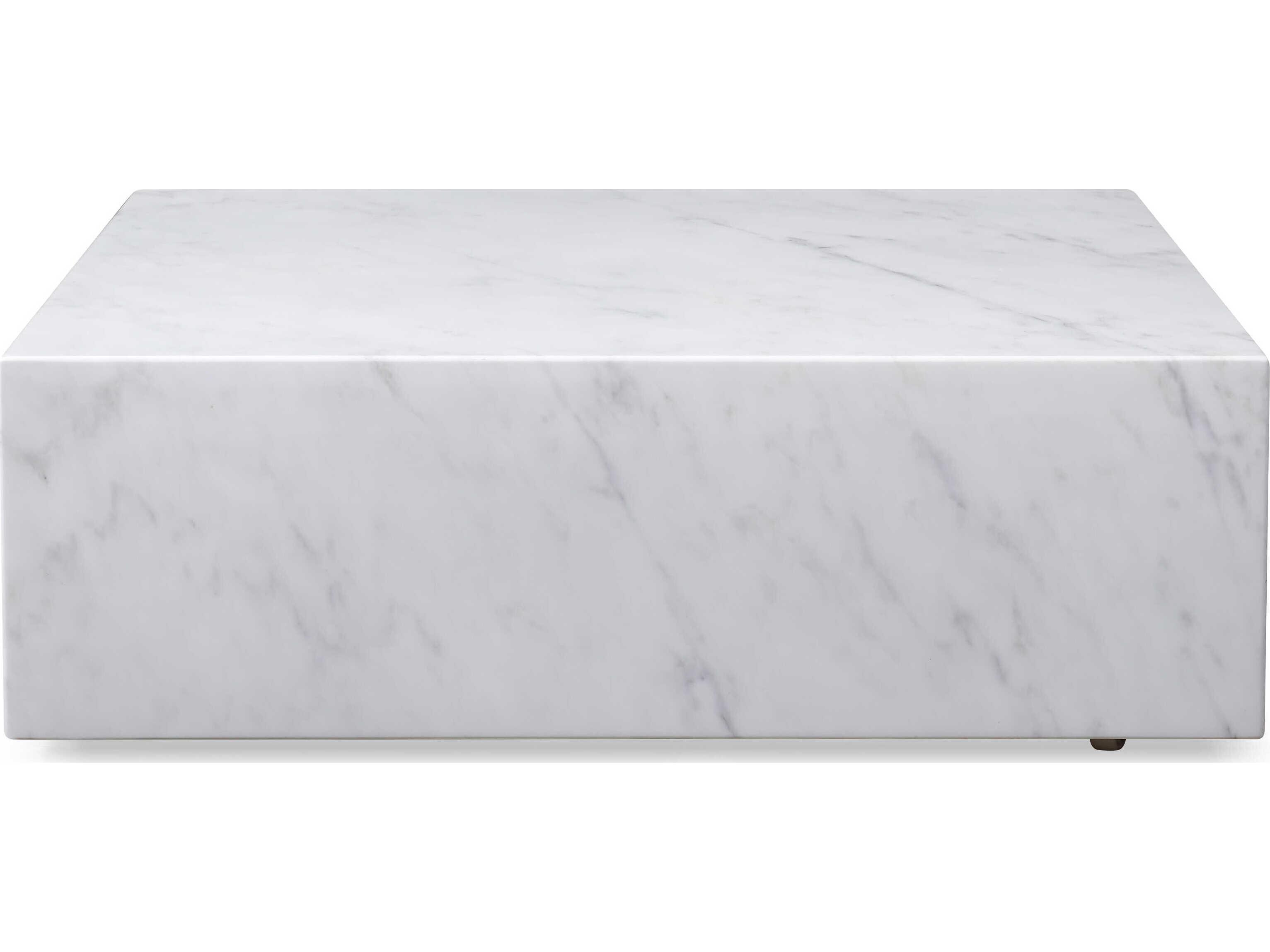 Whiteline Modern Living Cube Square Marble White Coffee Table