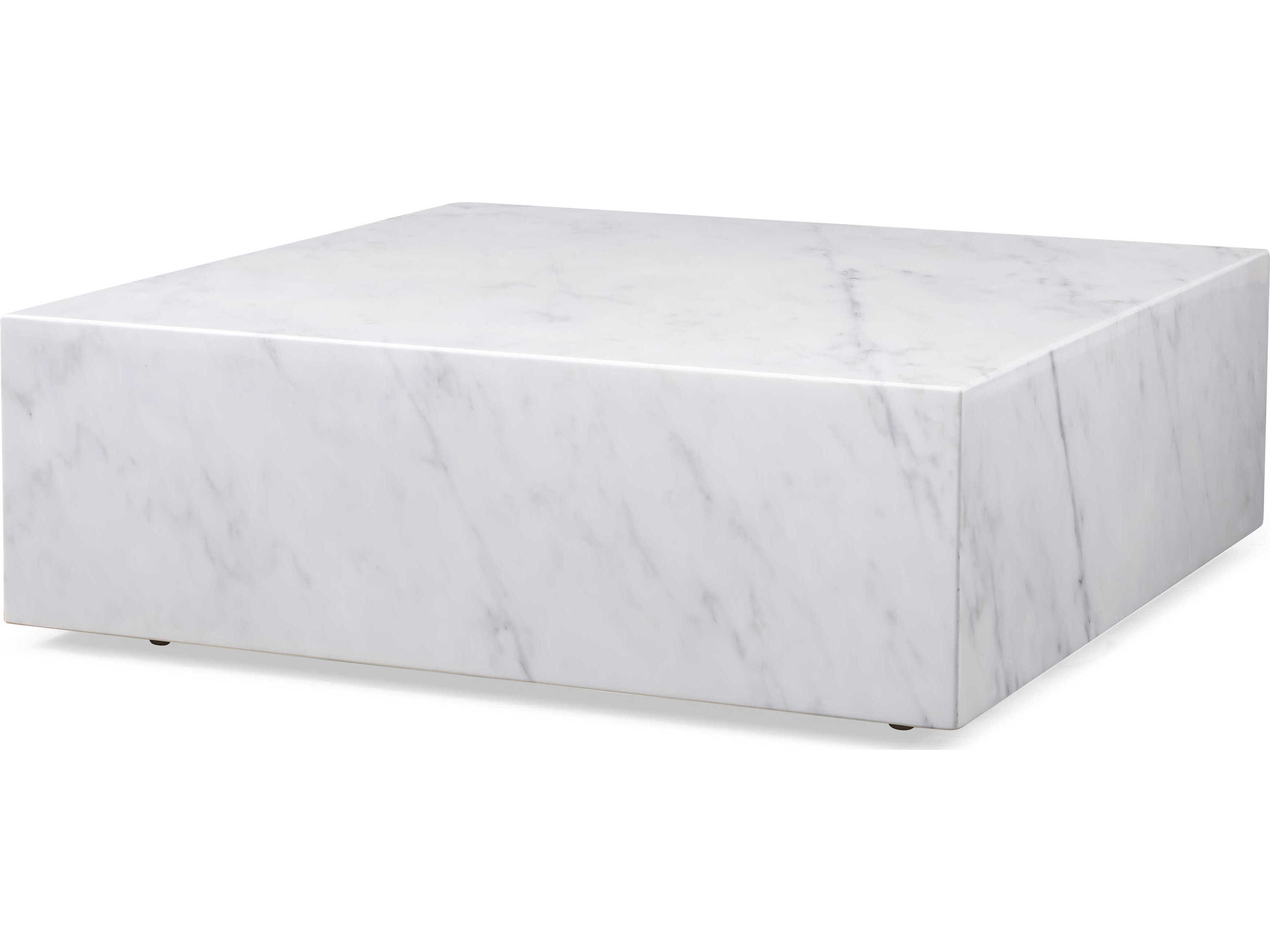 Whiteline Modern Living Cube Square Marble White Coffee Table