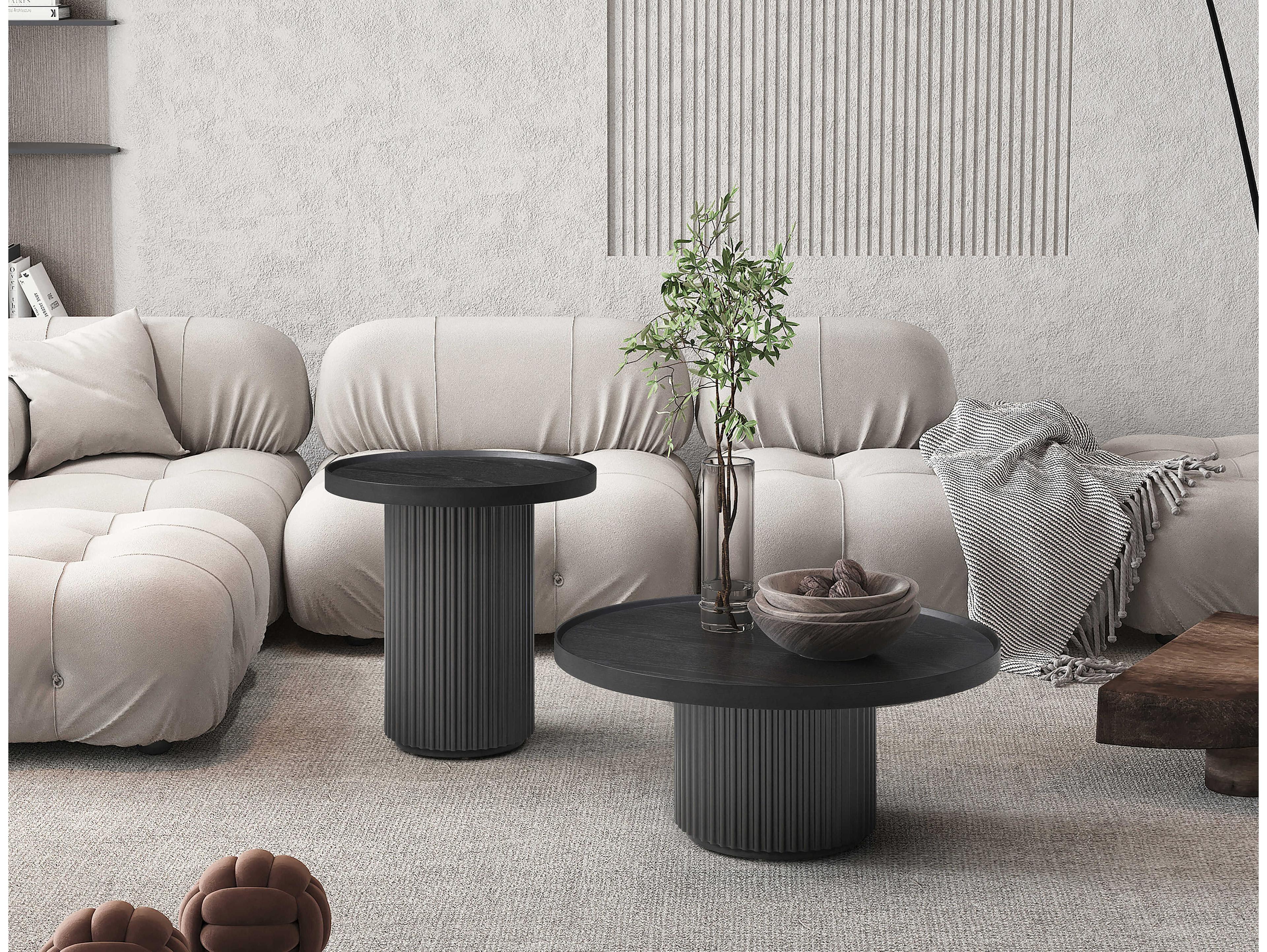 Whiteline Modern Living Heidi Round Wood Dark Grey Coffee Table