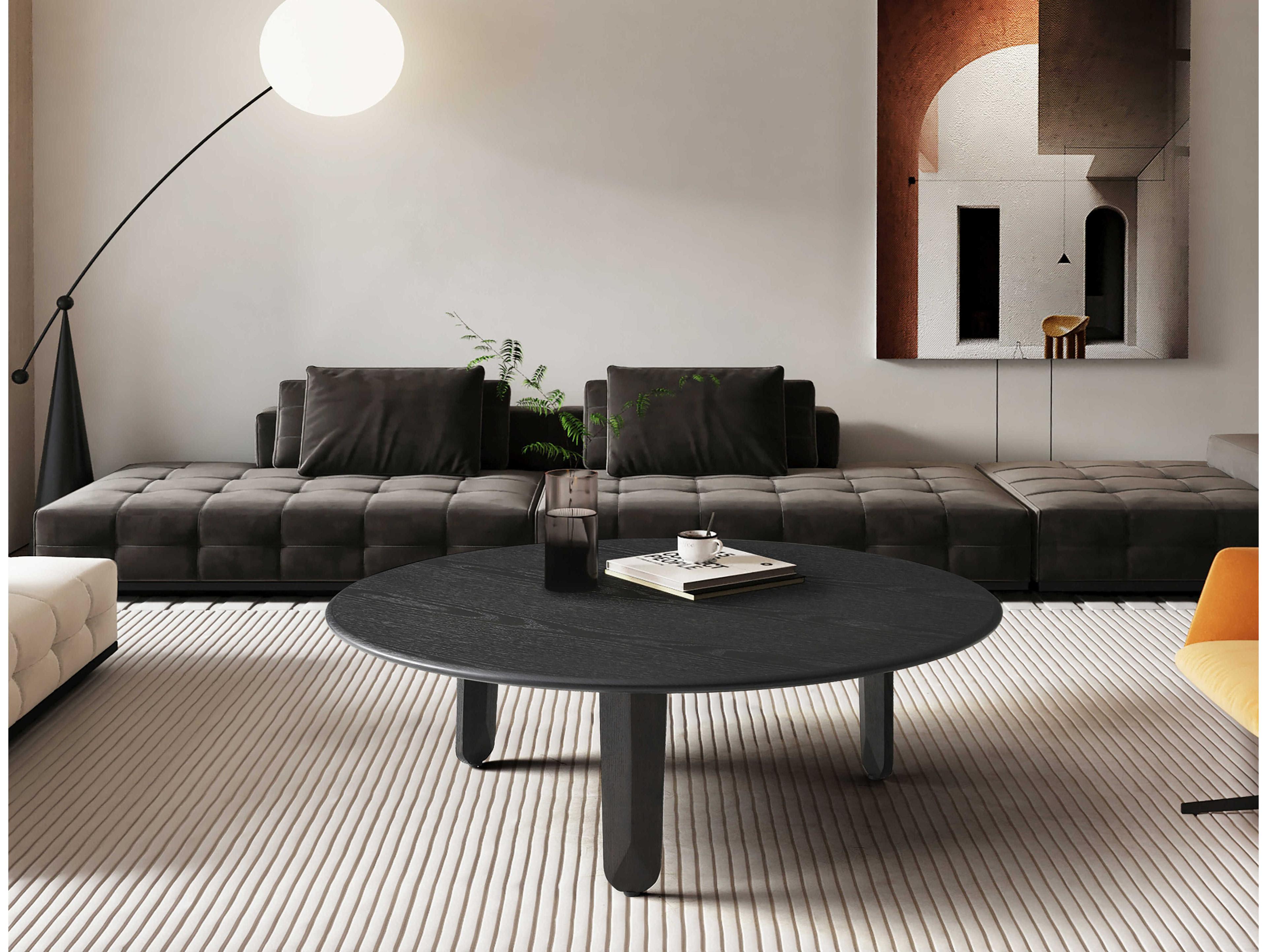 Whiteline Modern Living Luna Round Wood Dark Grey Coffee Table