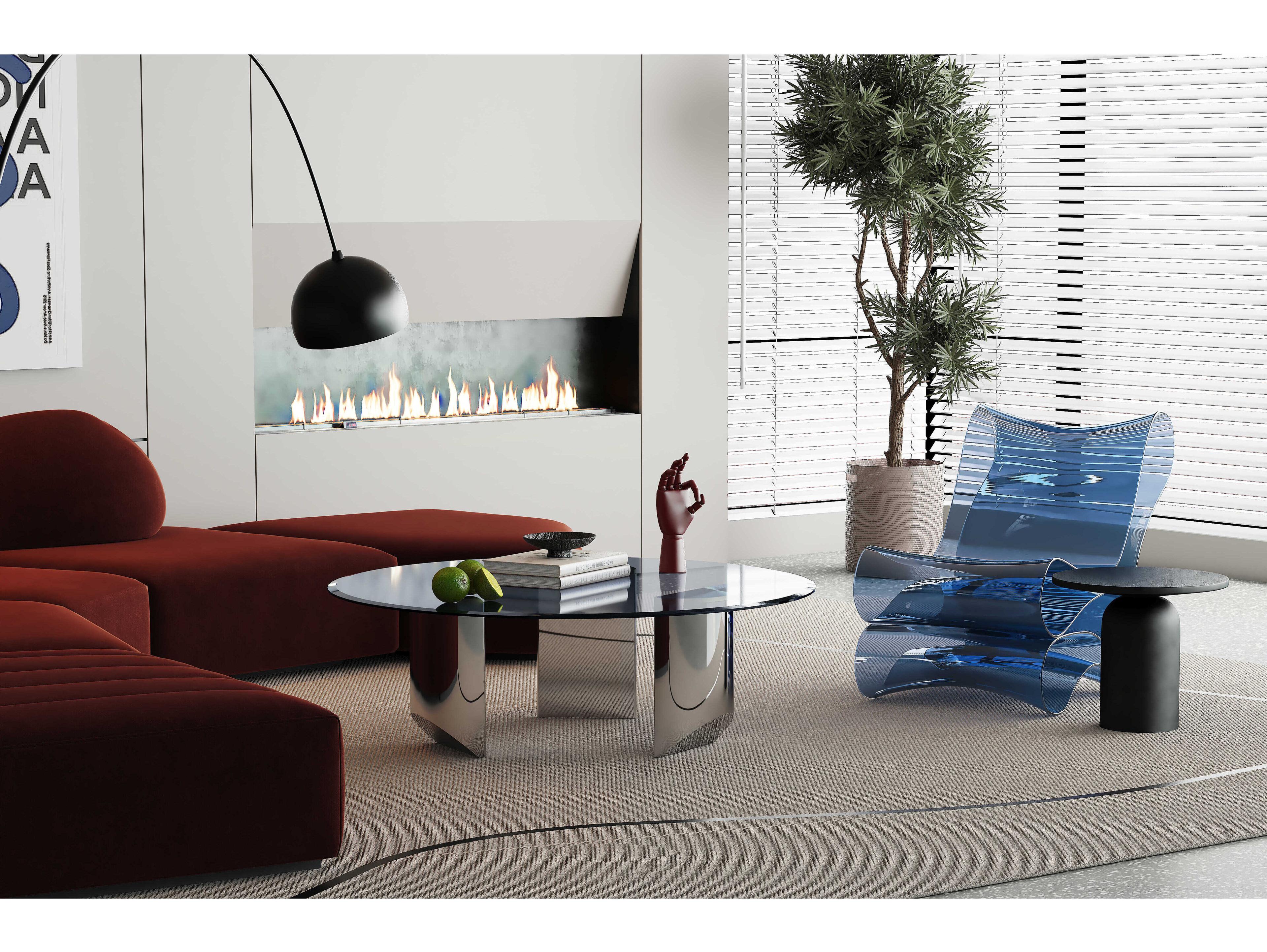 Whiteline Modern Living Naomi Round Glass Silver Coffee Table