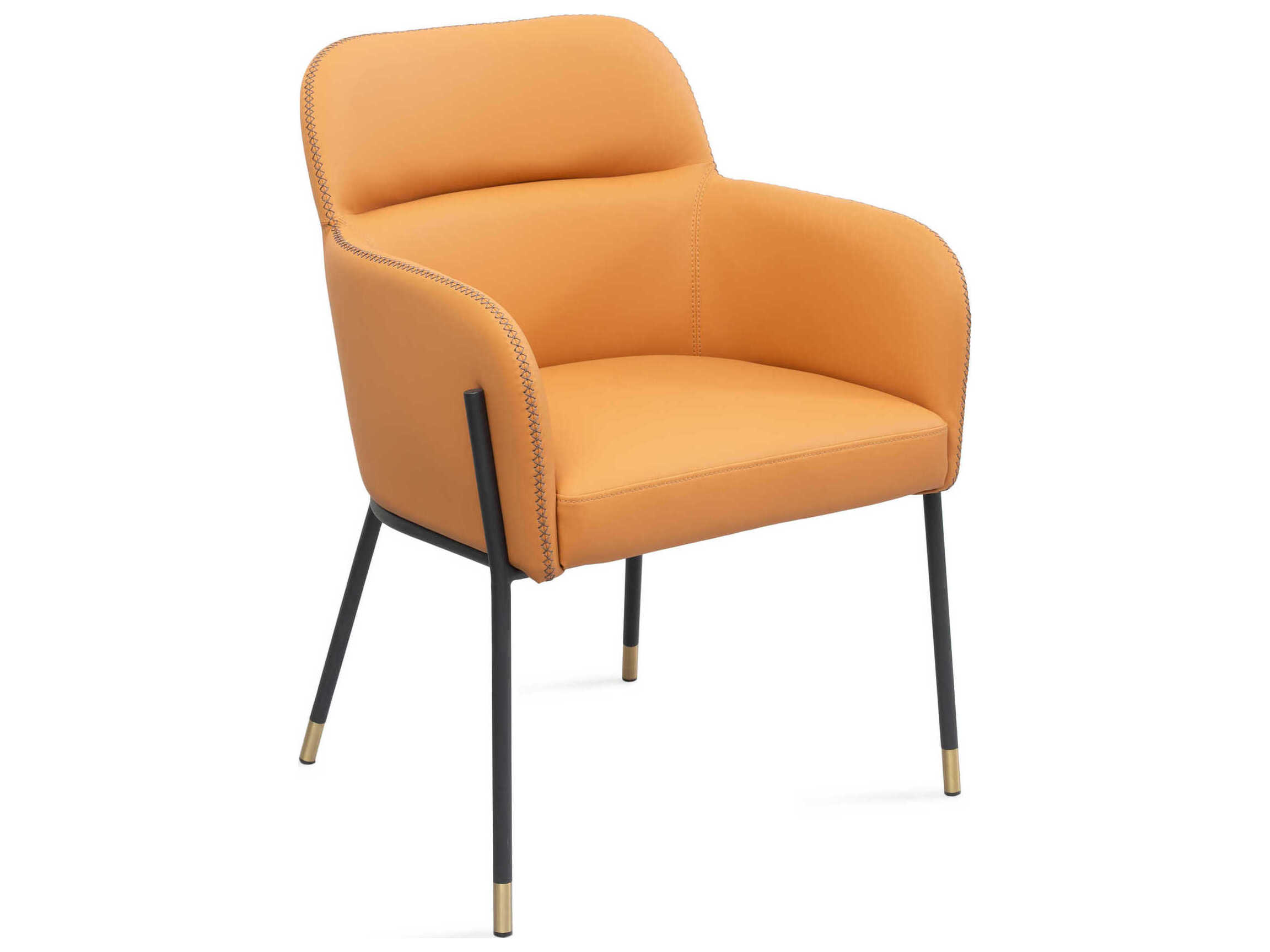 Whiteline Modern Living Heidi Orange Faux Leather Arm Dining Chair