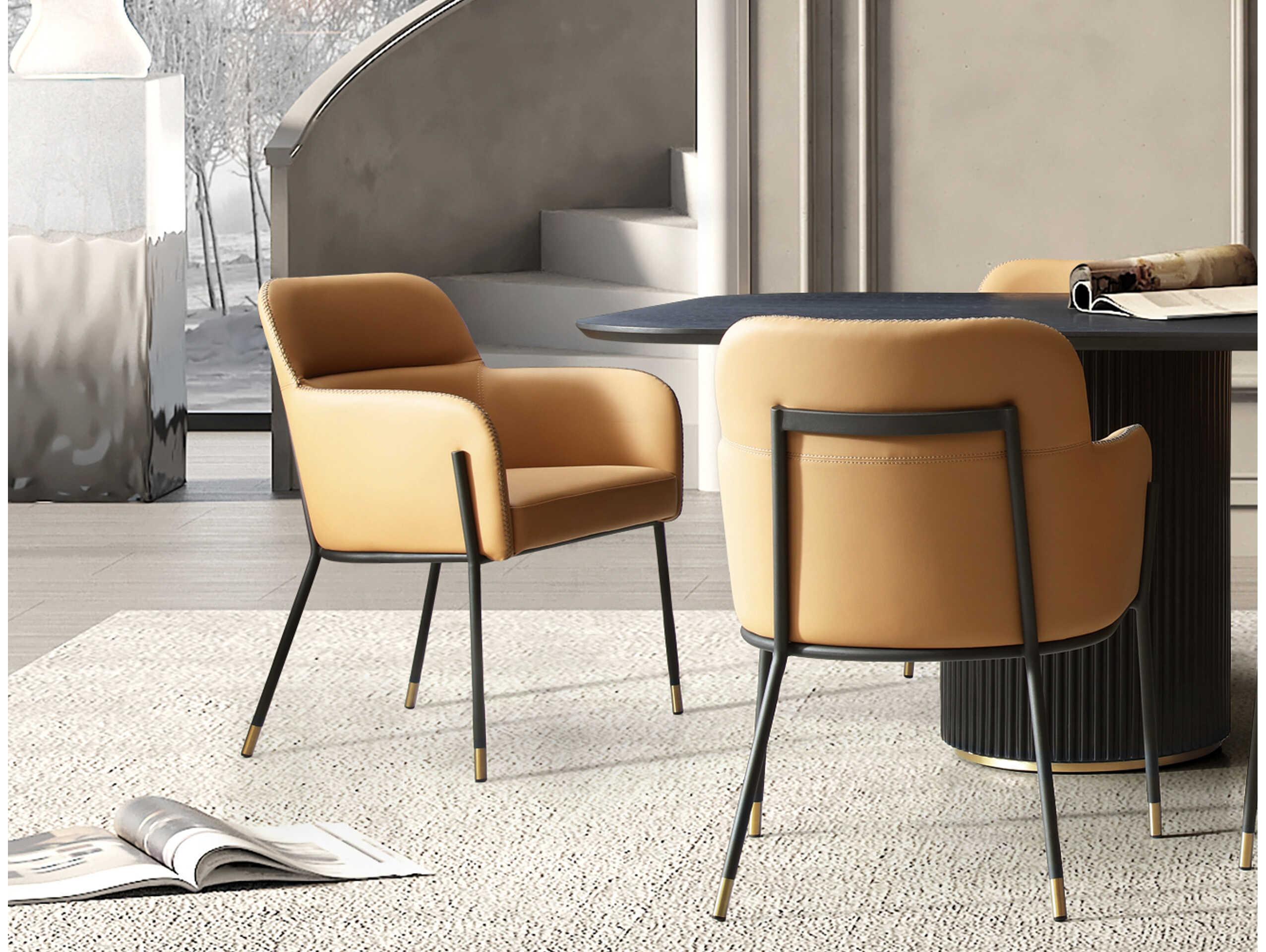 Whiteline Modern Living Heidi Orange Faux Leather Arm Dining Chair