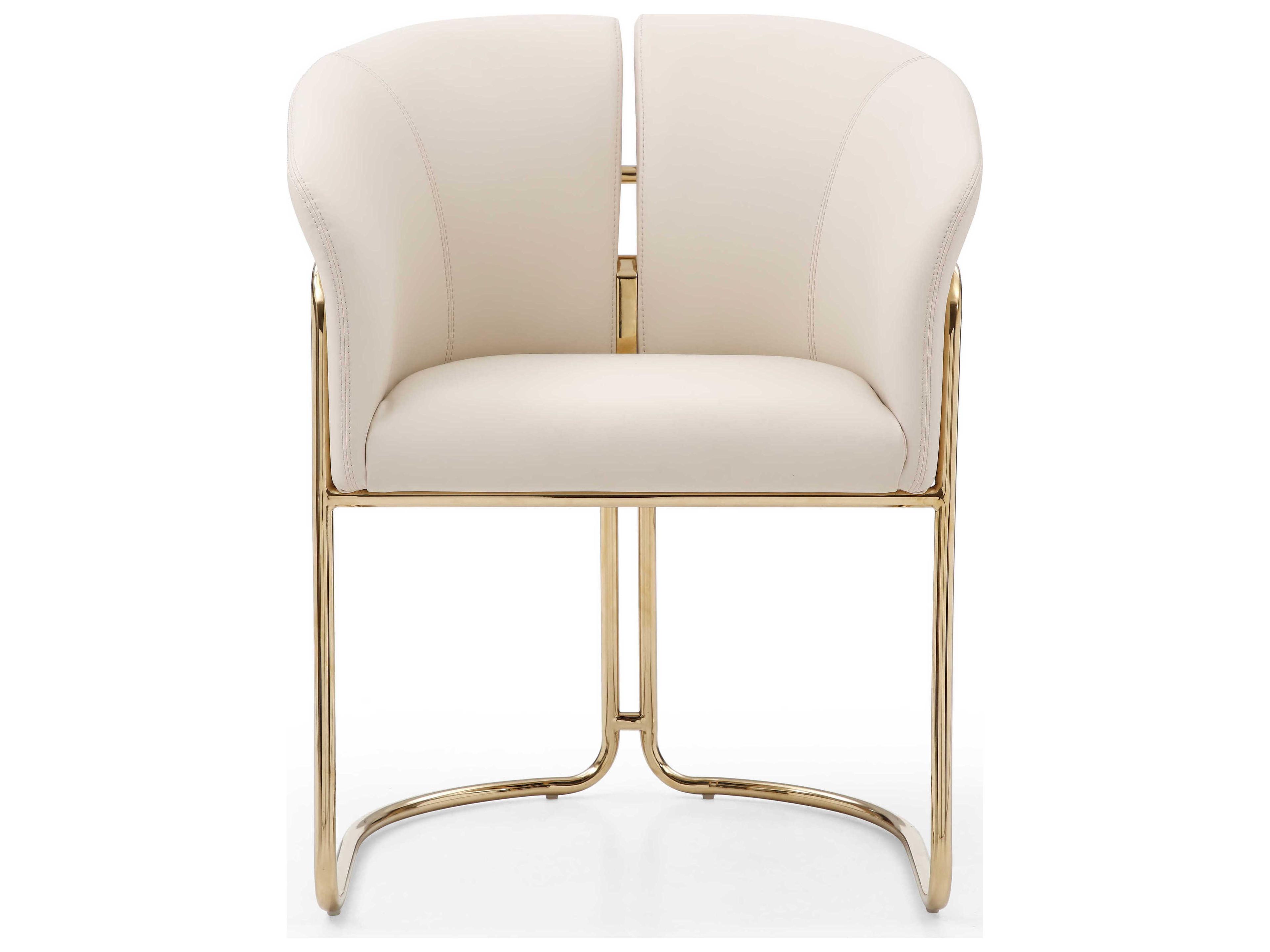 Whiteline Modern Living Jolie Beige Faux Leather Arm Dining Chair