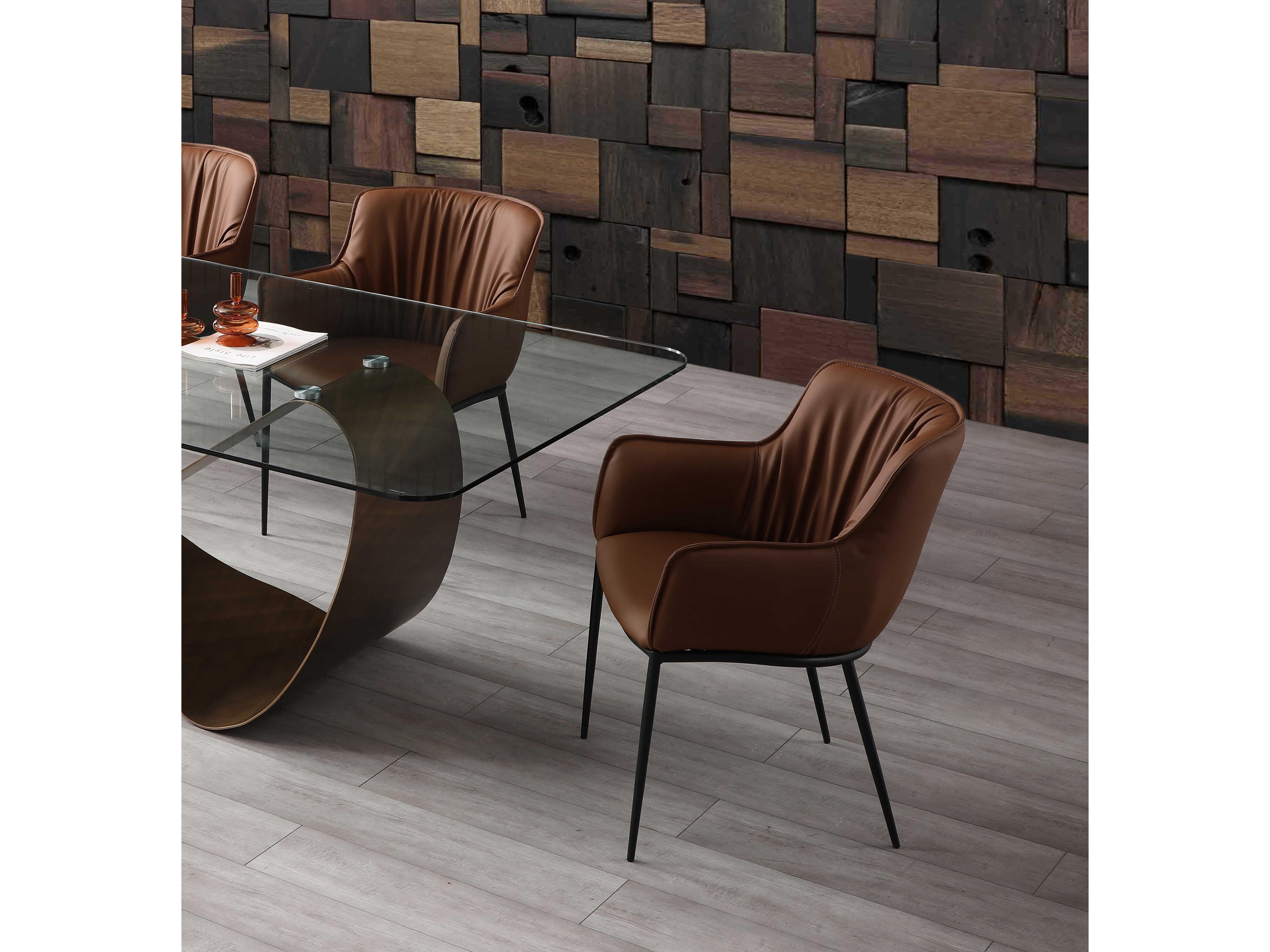 Whiteline Modern Living Tiffany Brown Faux Leather Arm Dining Chair