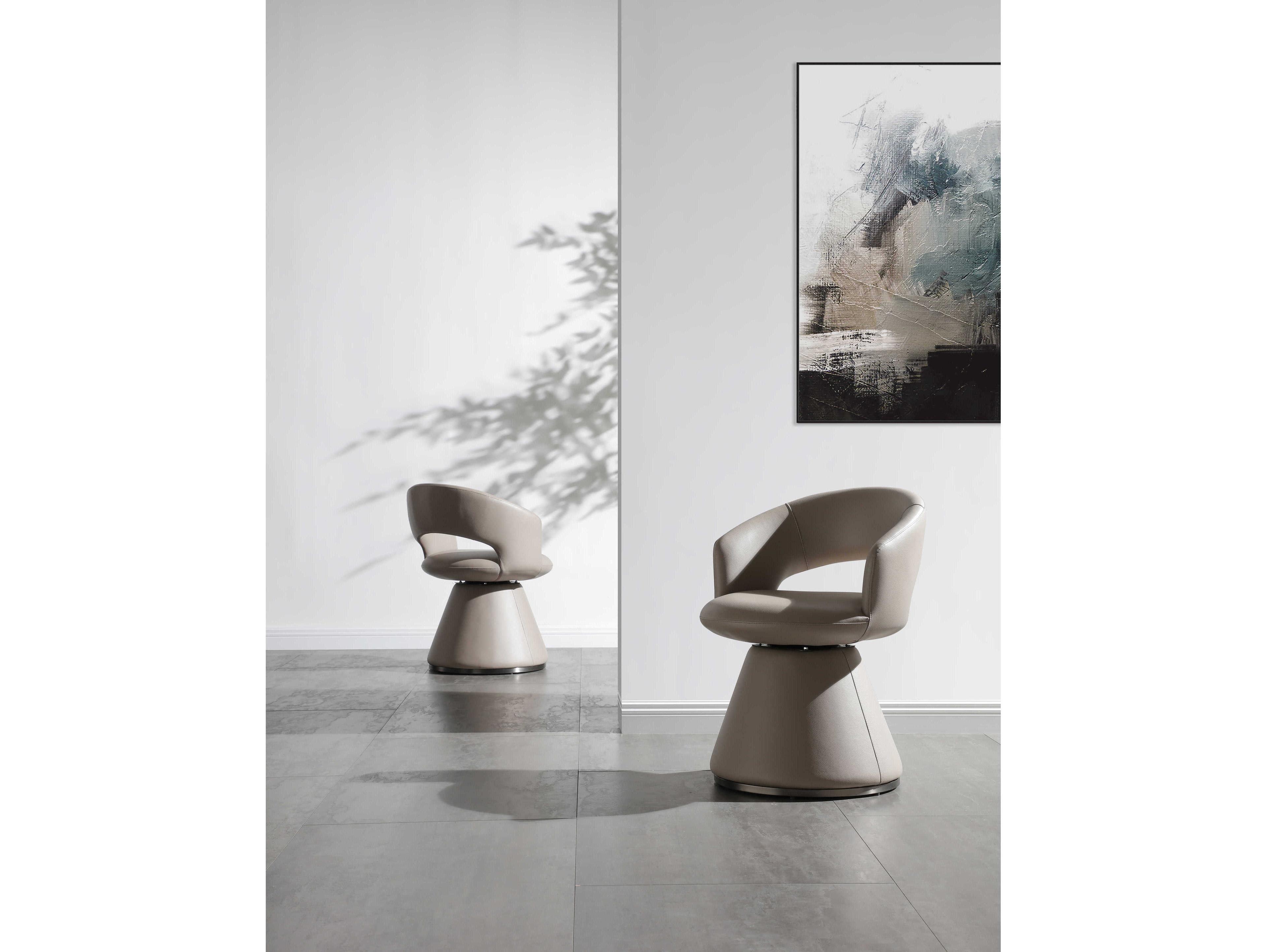 Whiteline Modern Living Portofino Beige Faux Leather Arm Dining Chair