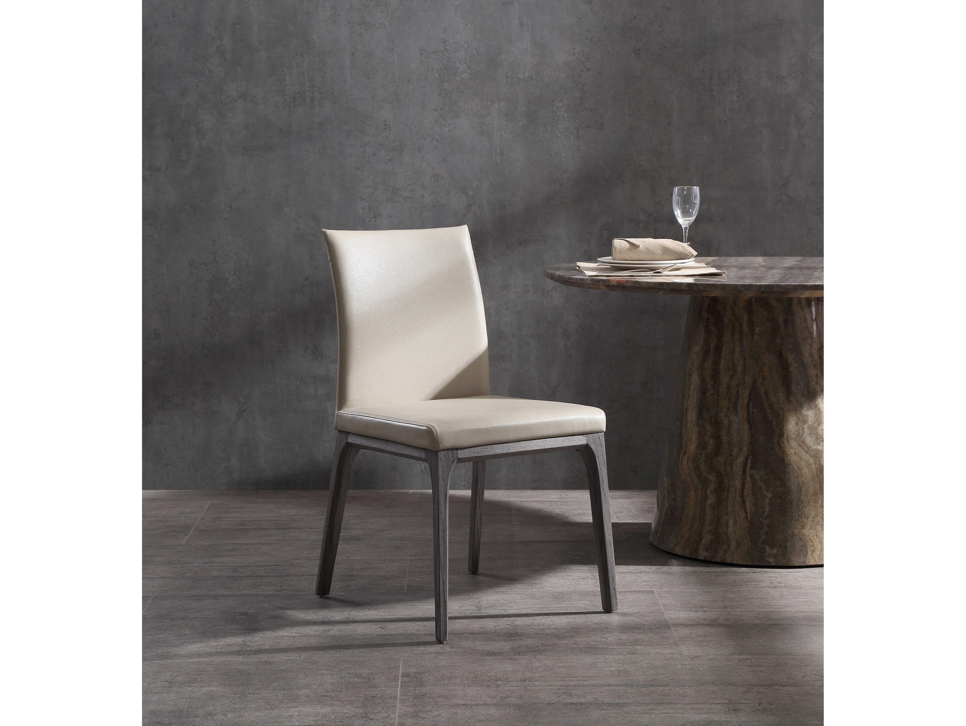 Whiteline Modern Living Stella Oak Wood Beige Faux Leather Armless Dining Chair Set of 2