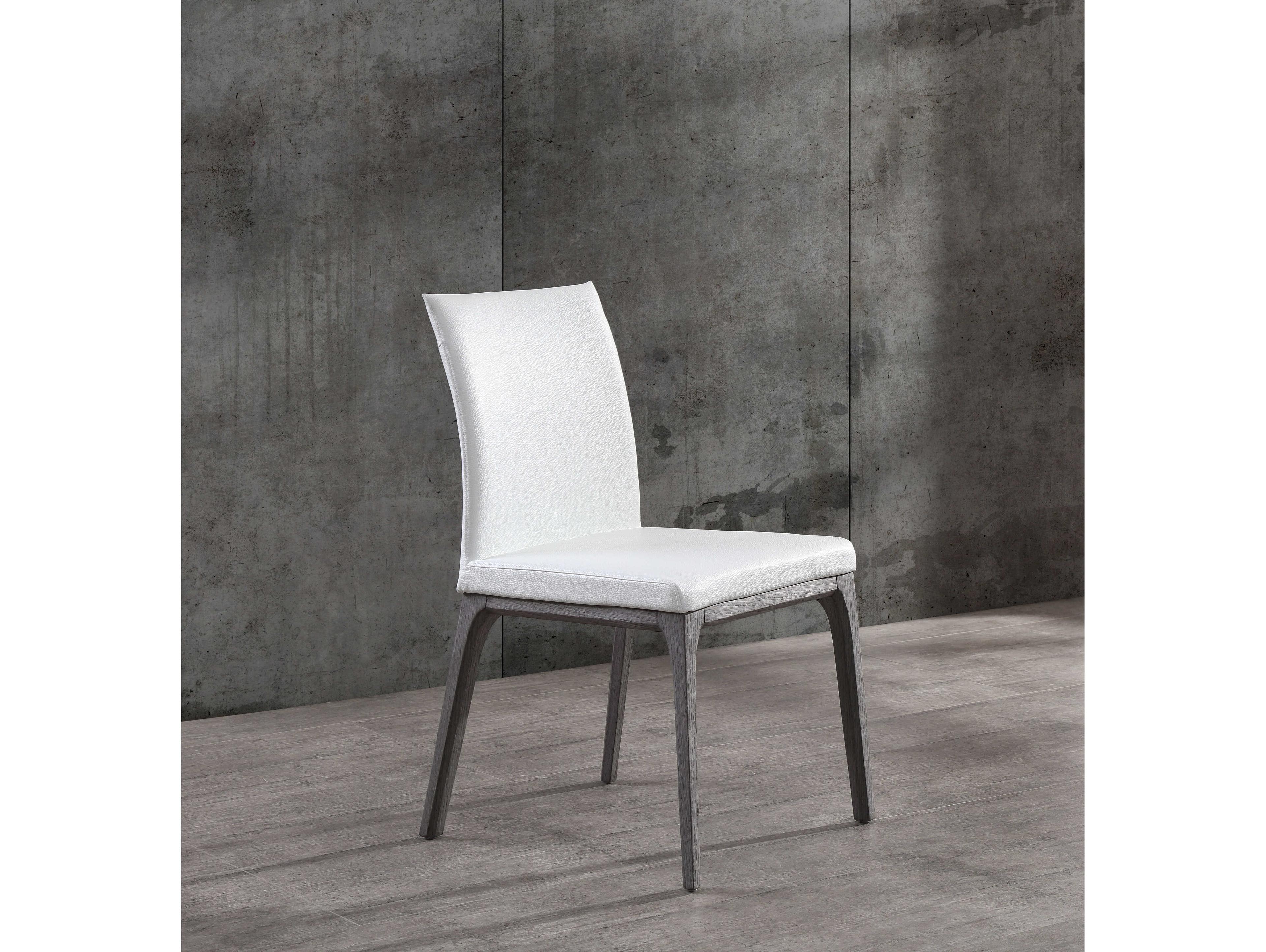 Whiteline Modern Living Stella Oak Wood White Faux Leather Armless Dining Chair Set of 2