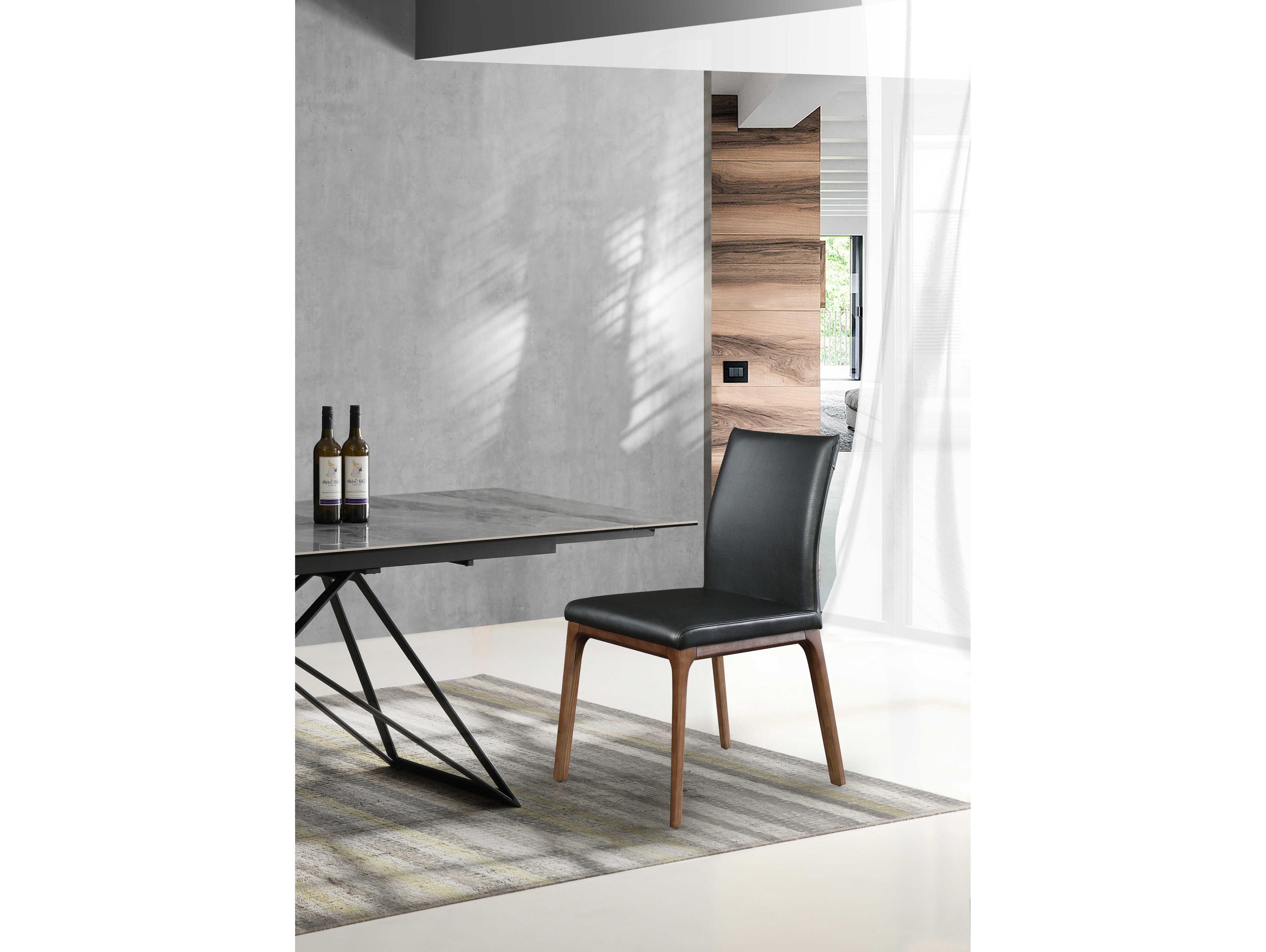 Whiteline Modern Living Stella Walnut Wood Black Faux Leather Armless Dining Chair Set of 2