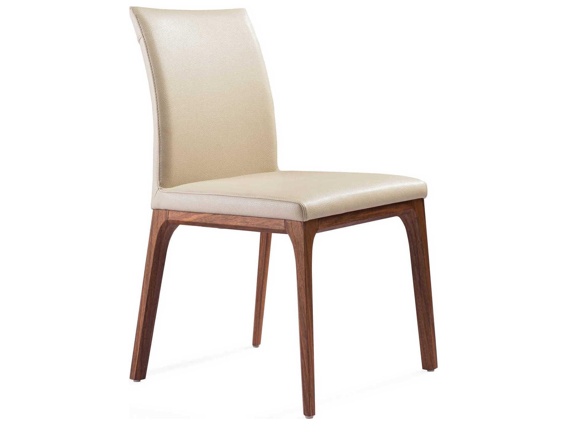 Whiteline Modern Living Stella Walnut Wood Beige Faux Leather Armless Dining Chair Set of 2