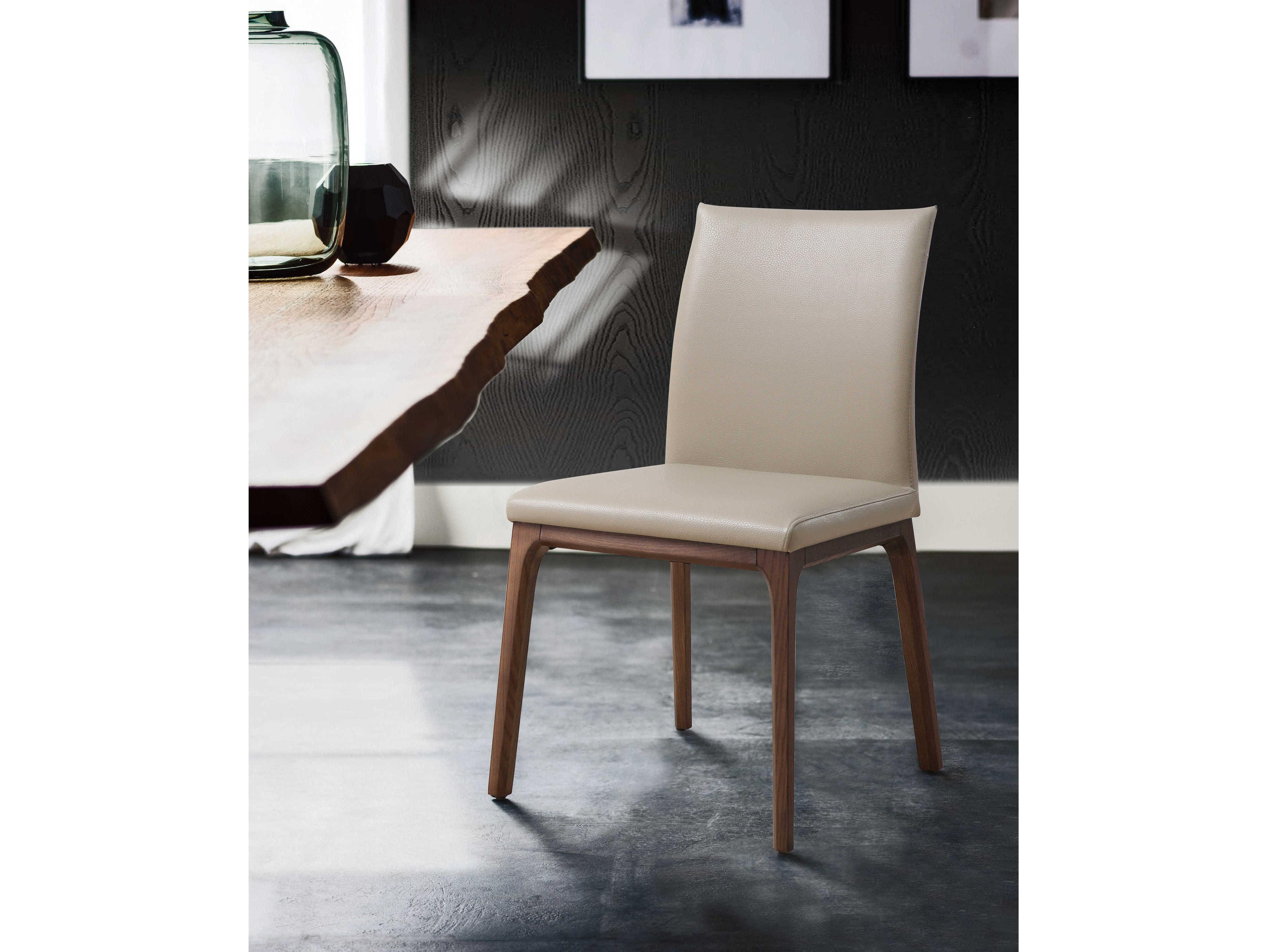 Whiteline Modern Living Stella Walnut Wood Beige Faux Leather Armless Dining Chair Set of 2