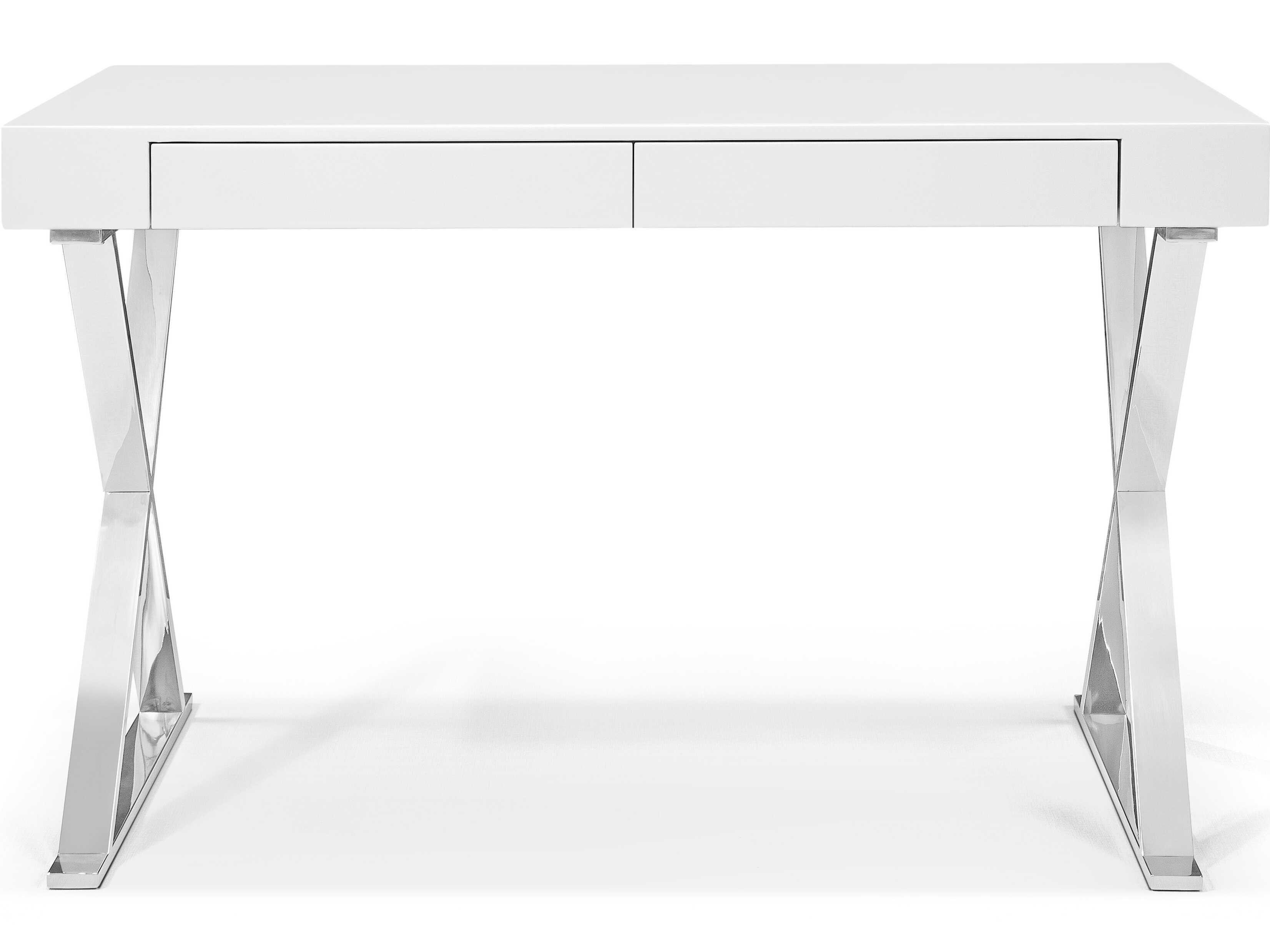 Whiteline Modern Living Elm White Polished Silver Writing Desk