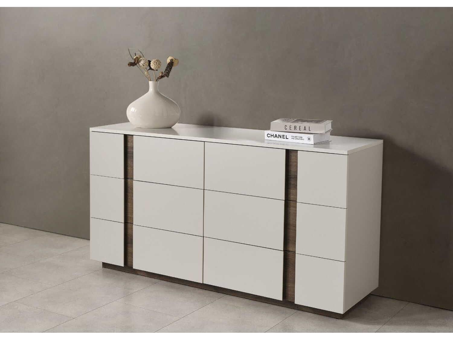 Whiteline Modern Living Romina 6-Drawers Gray Walnut Wood Double Dresser