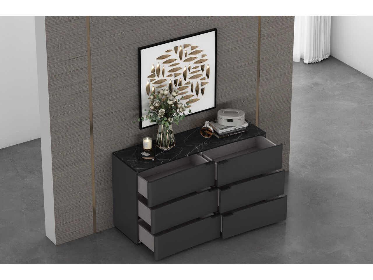 Whiteline Modern Living Massimo 6-Drawers Black Double Dresser