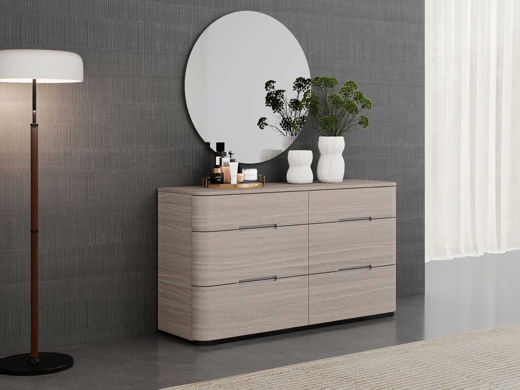 Whiteline Modern Living Vera 6-Drawers Oak Wood Double Dresser