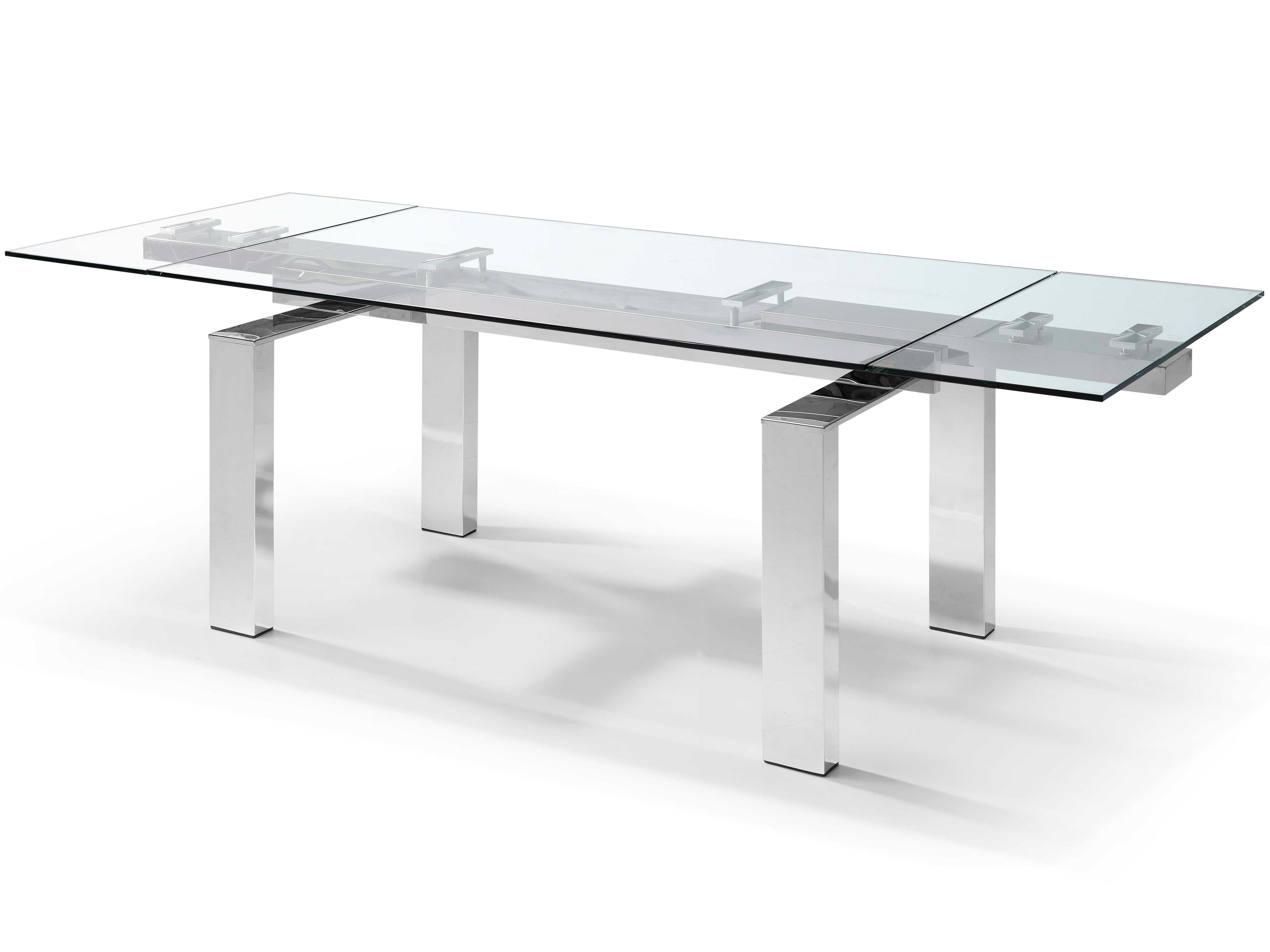 Whiteline Modern Living Cuatro Rectangular Glass Silver Dining Table