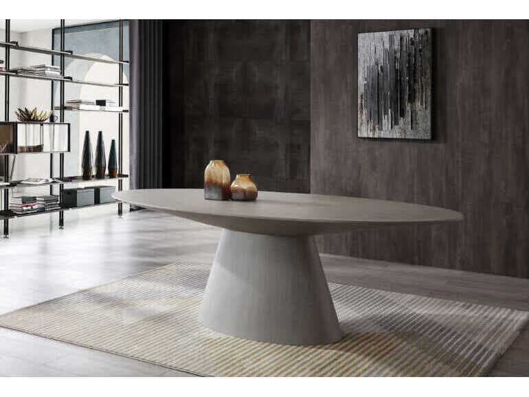 Whiteline Modern Living Bruno Oval Wood Grey Dining Table