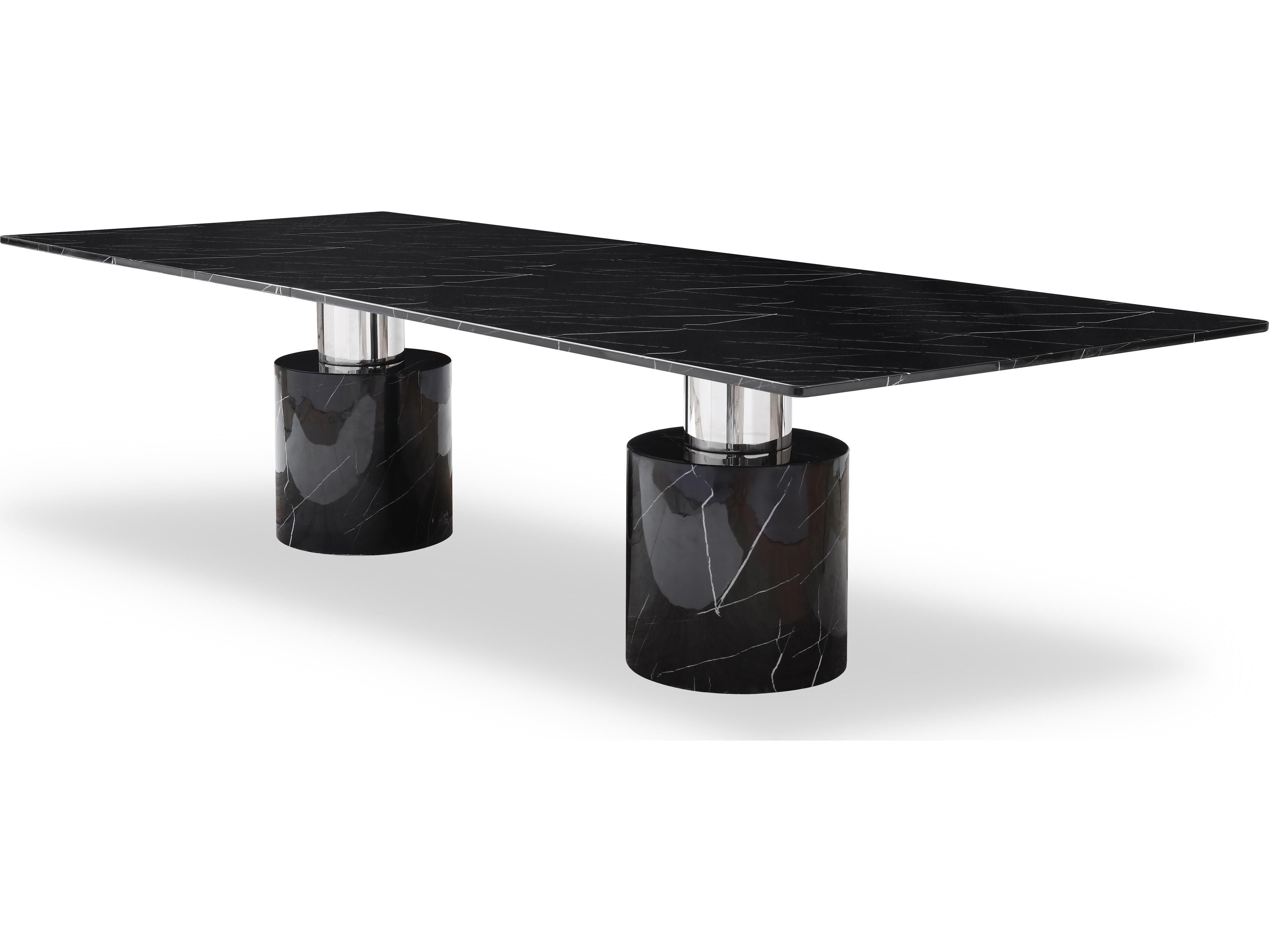 Whiteline Modern Living Geneva Rectangular Marble Black Dining Table