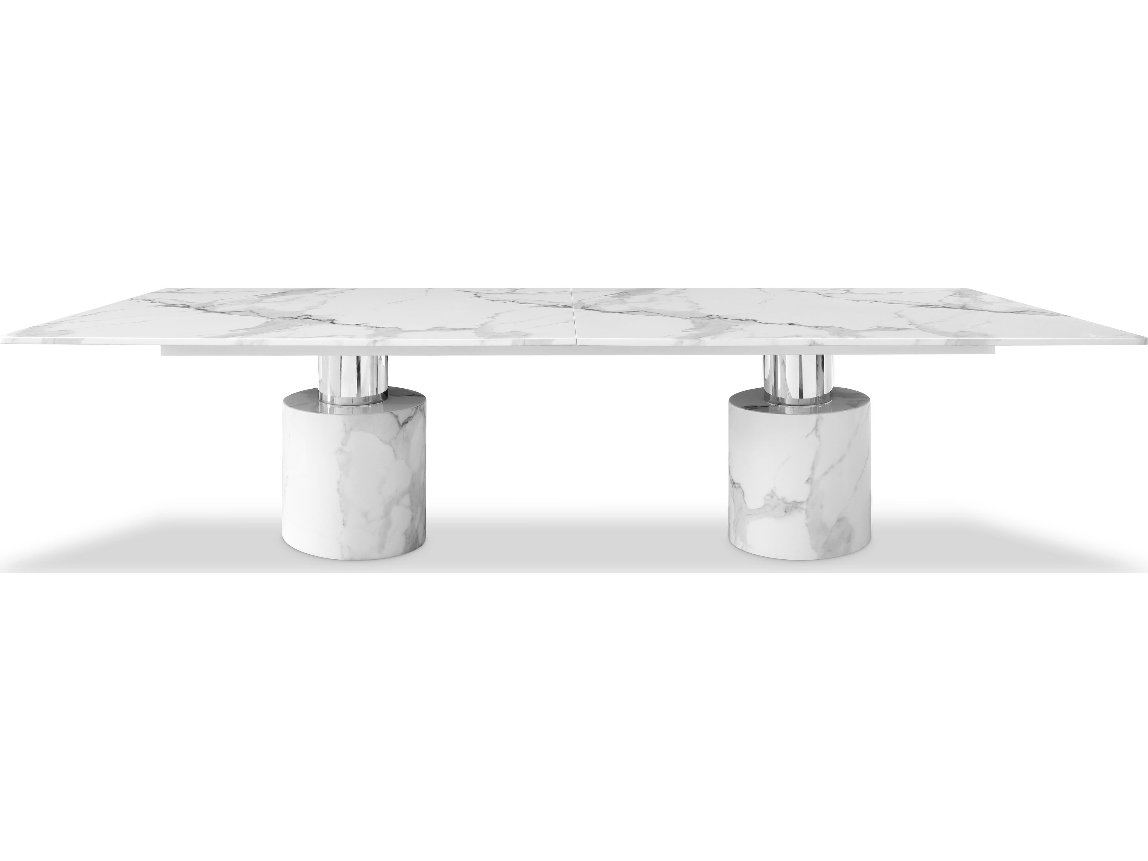 Whiteline Modern Living Geneva Rectangular Marble White Dining Table