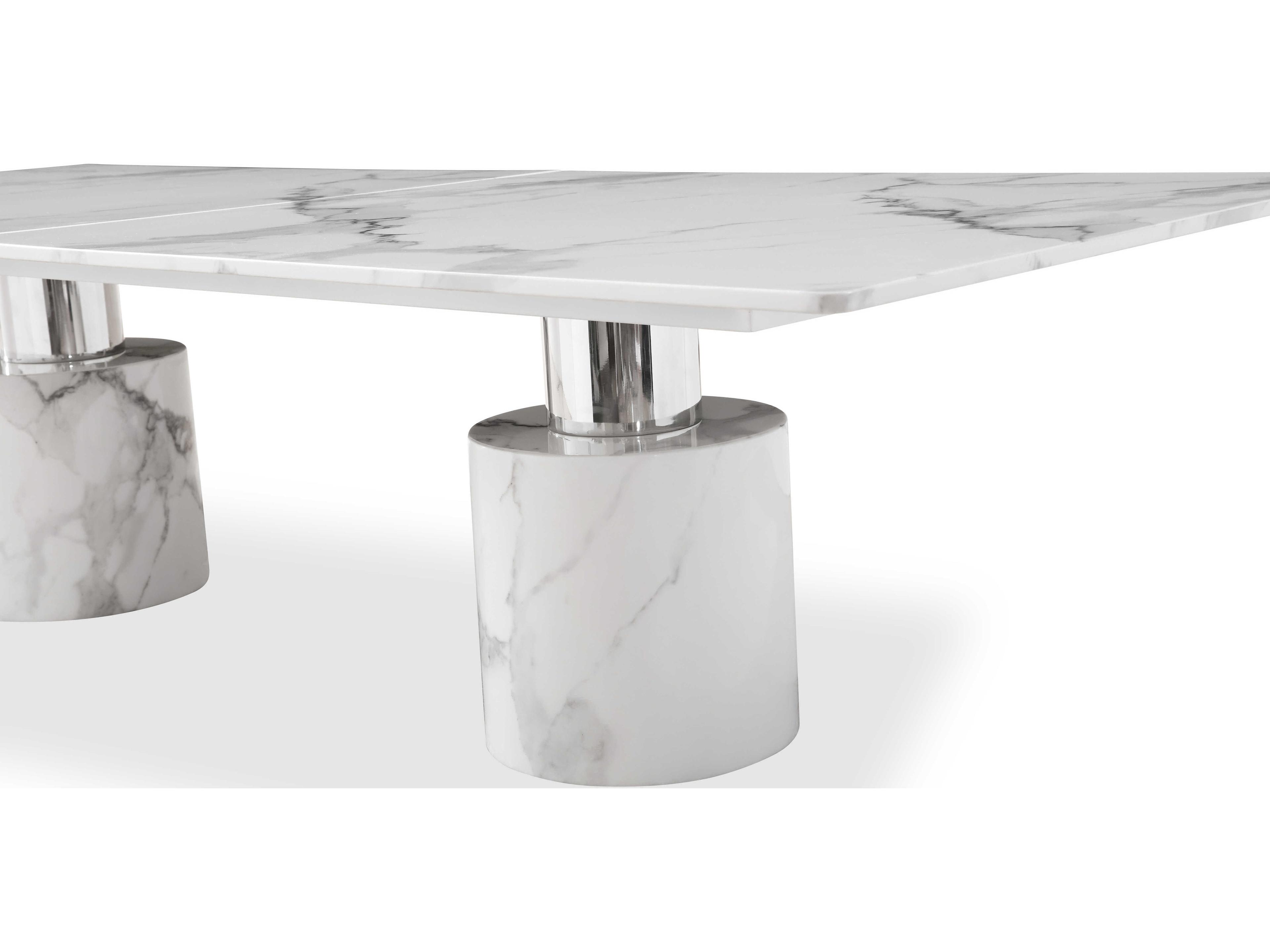Whiteline Modern Living Geneva Rectangular Marble White Dining Table