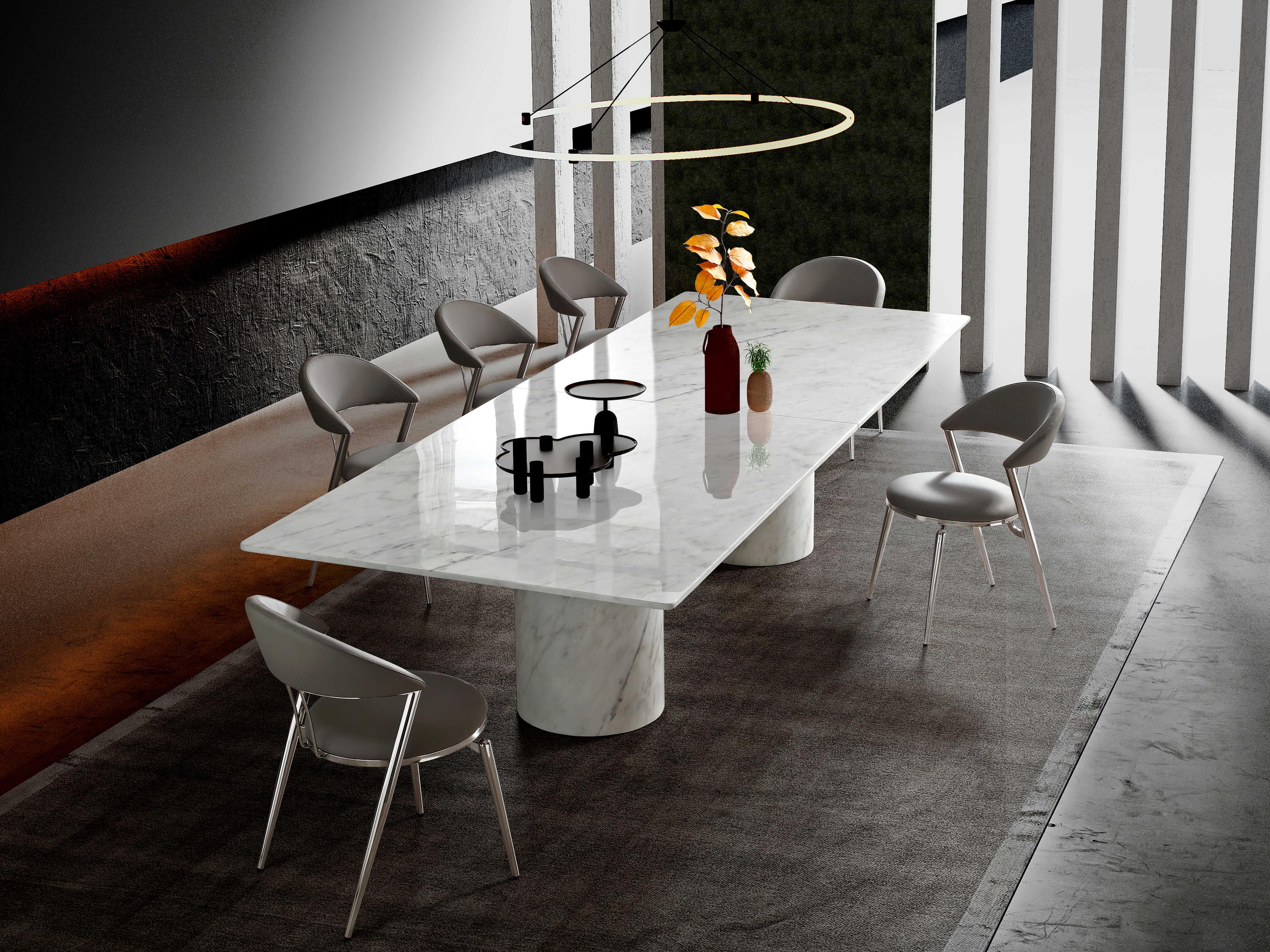 Whiteline Modern Living Geneva Rectangular Marble White Dining Table