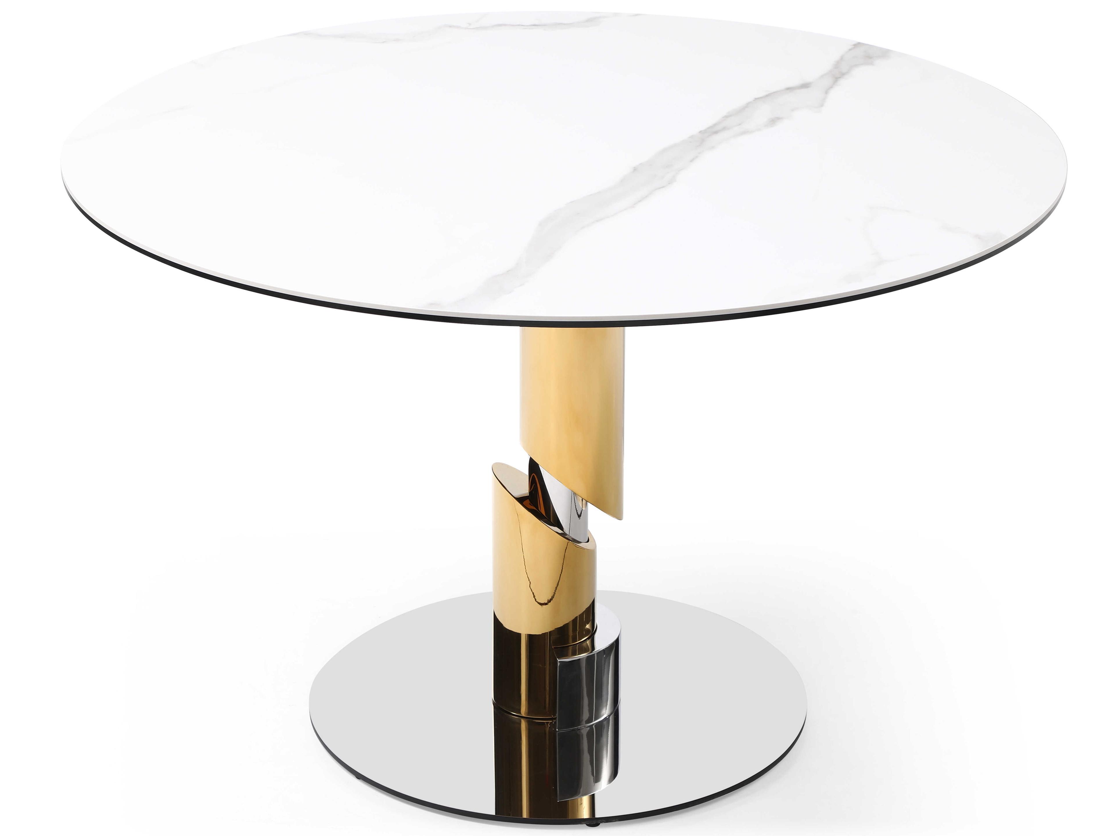 Whiteline Modern Living Gloria Round Ceramic White Dining Table