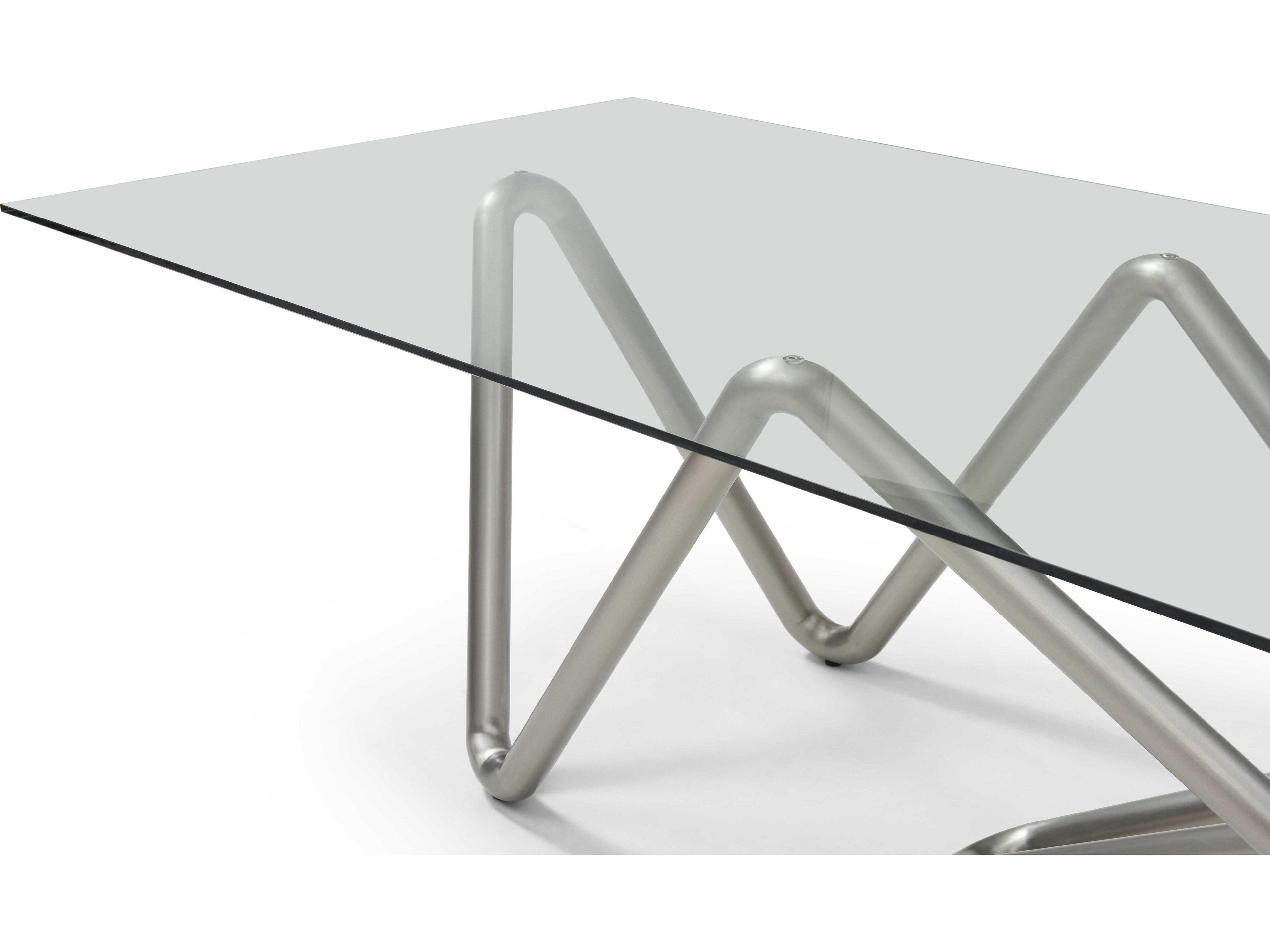 Whiteline Modern Living Anaconda Rectangular Glass Silver Dining Table