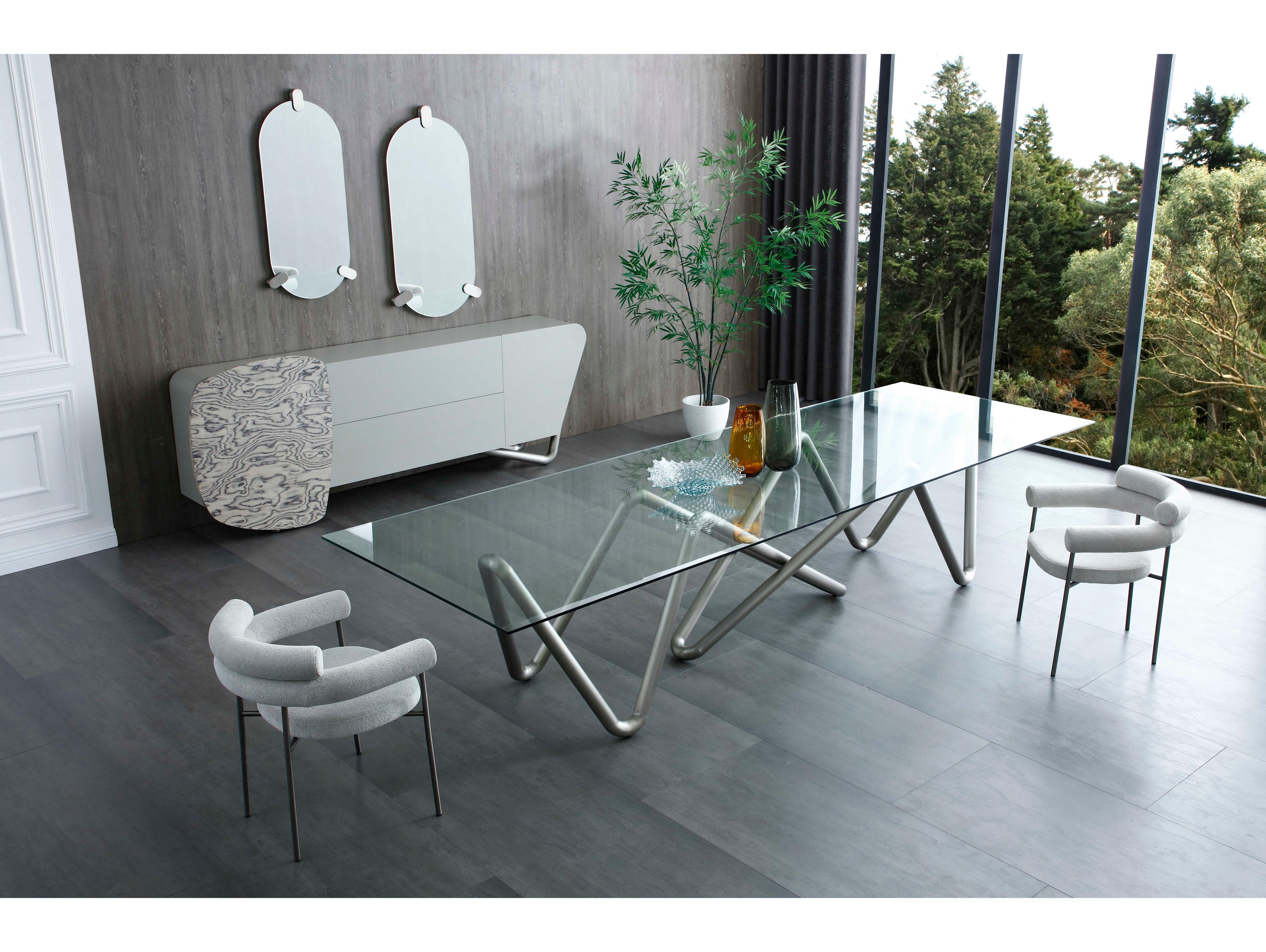 Whiteline Modern Living Anaconda Rectangular Glass Silver Dining Table