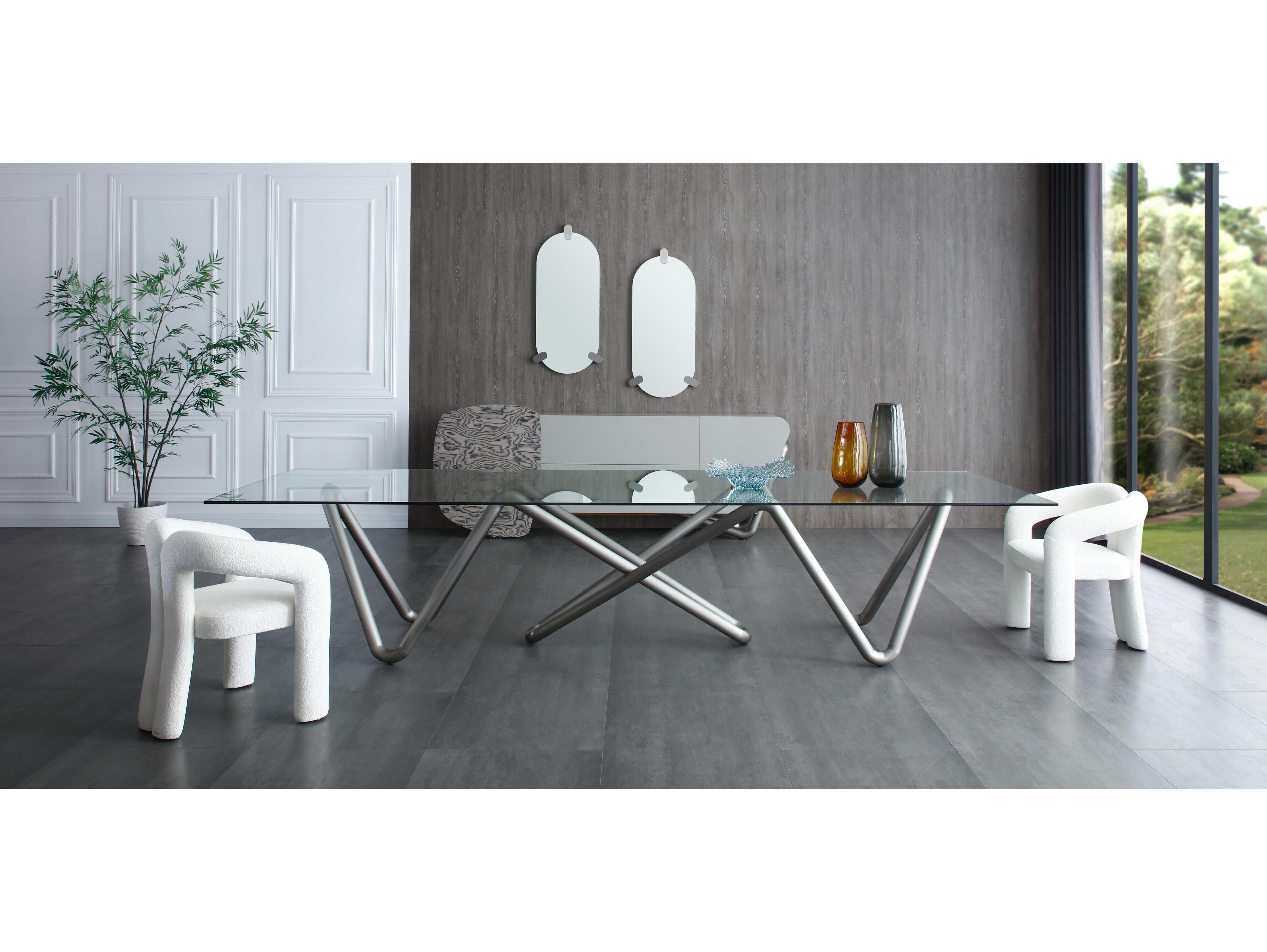 Whiteline Modern Living Anaconda Rectangular Glass Silver Dining Table