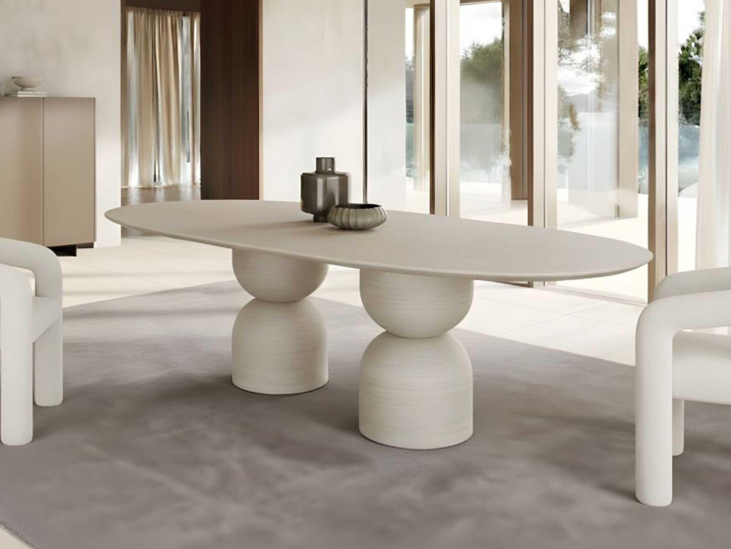 Whiteline Modern Living Rocca Oval Marble Beige Dining Table