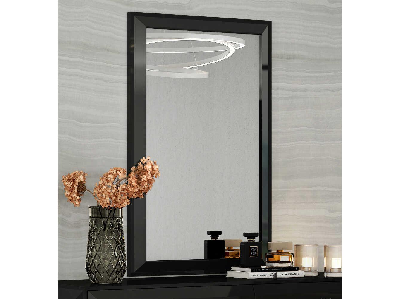 Whiteline Modern Living Abrazo Black Rectangular Wall Mirror