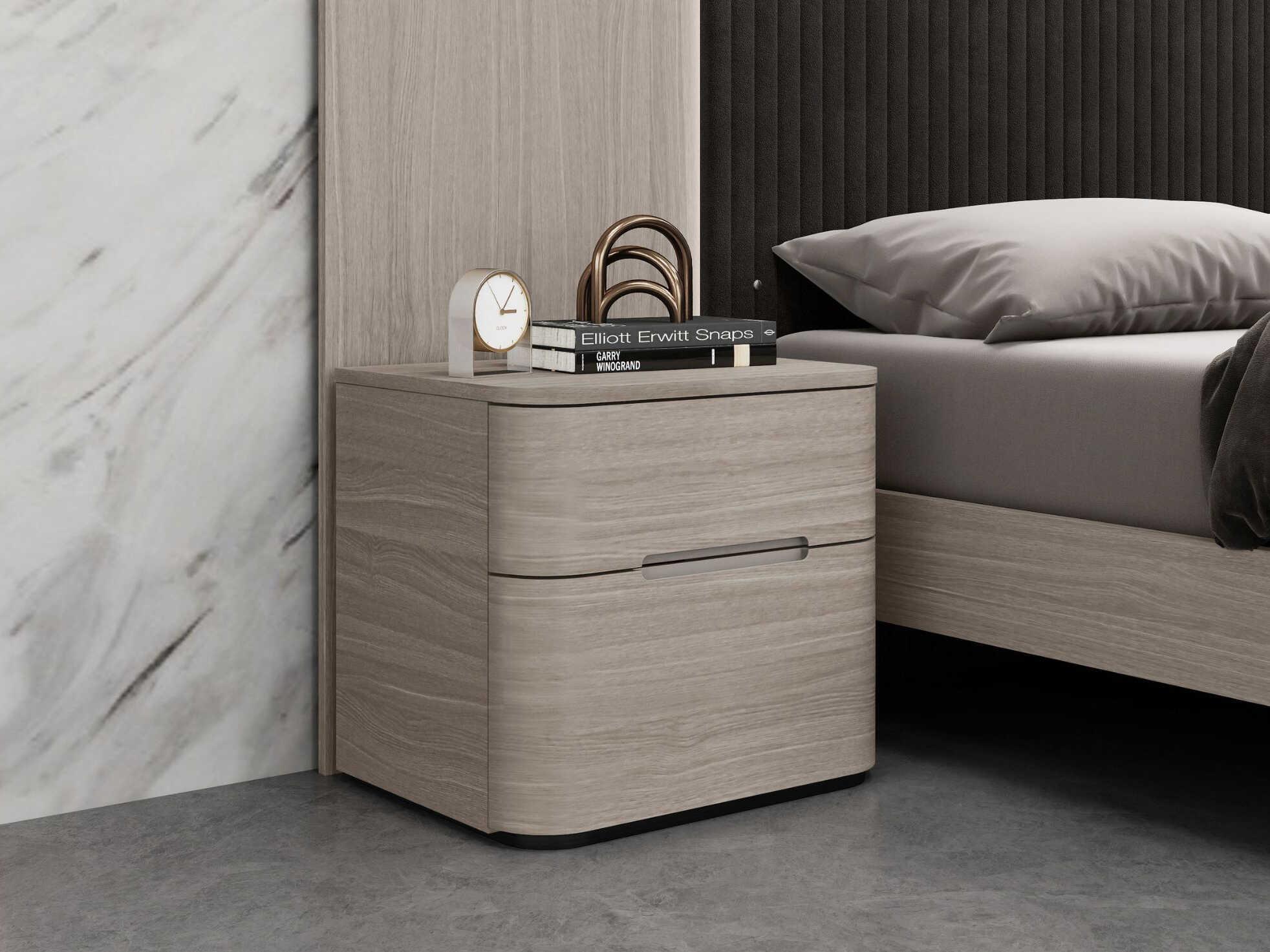Whiteline Modern Living Vera 2-Drawers Oak Wood Nightstand