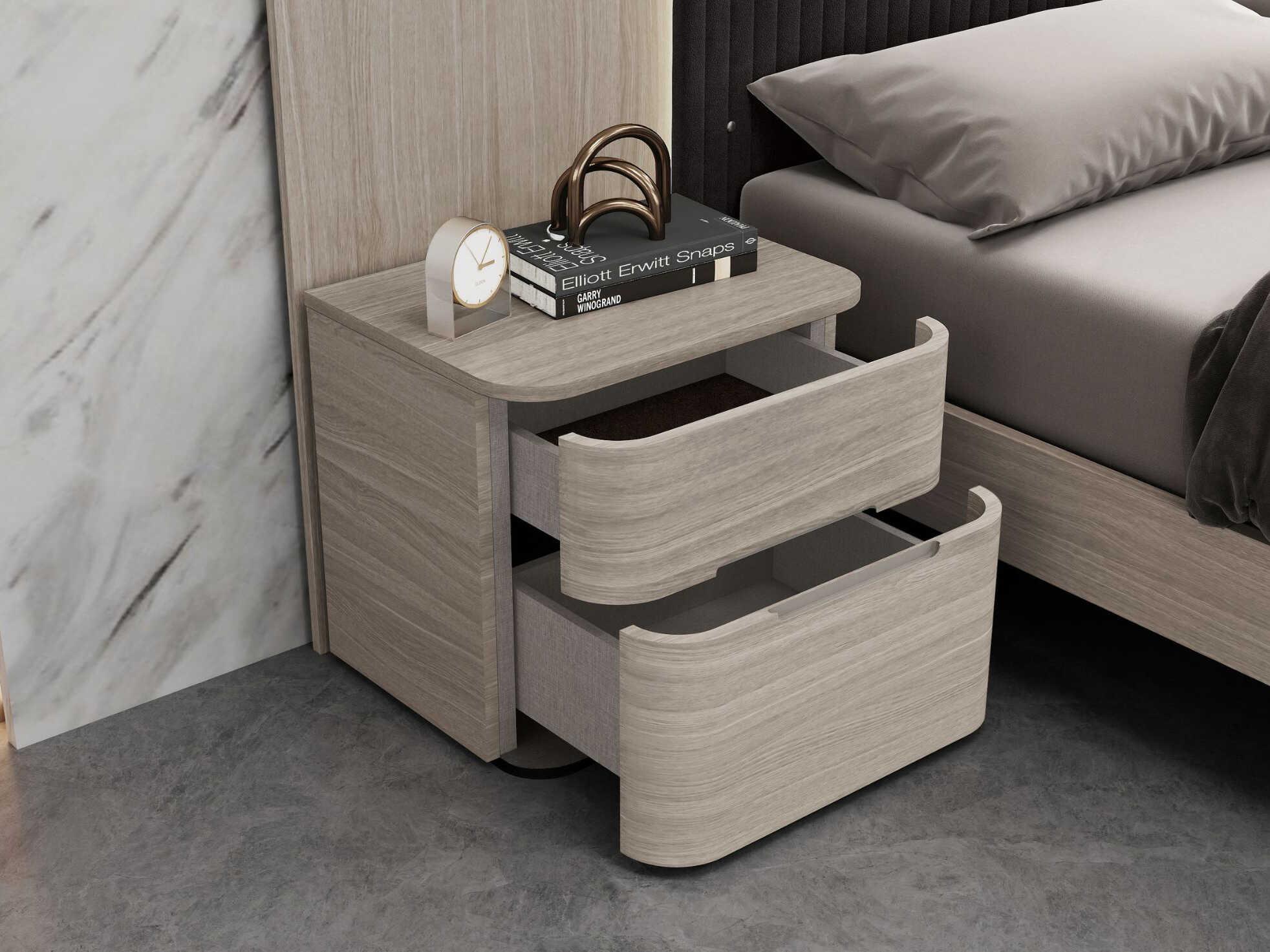 Whiteline Modern Living Vera 2-Drawers Oak Wood Nightstand