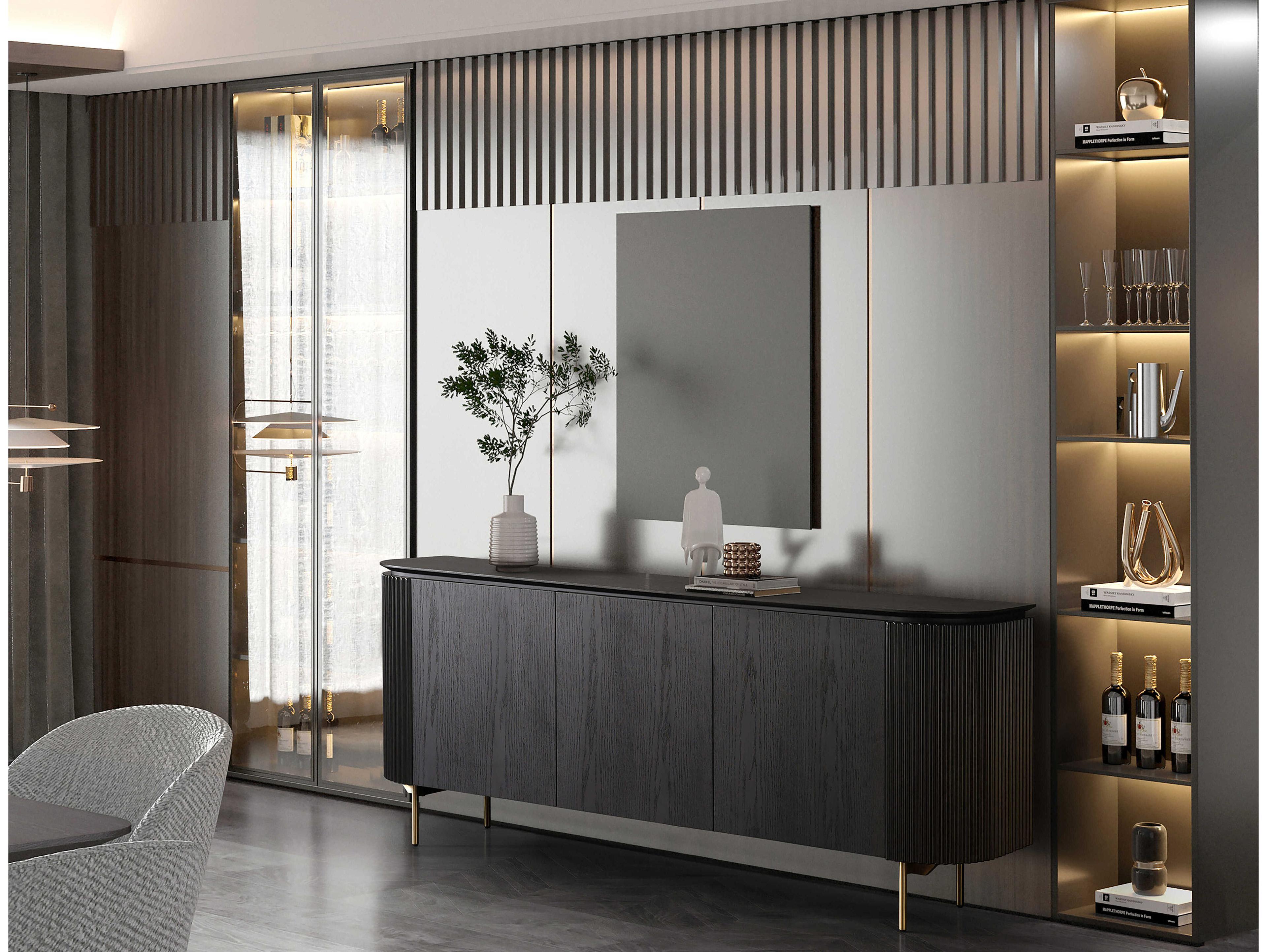 Whiteline Modern Living Heidi 79" Oak Wood Black Sideboard