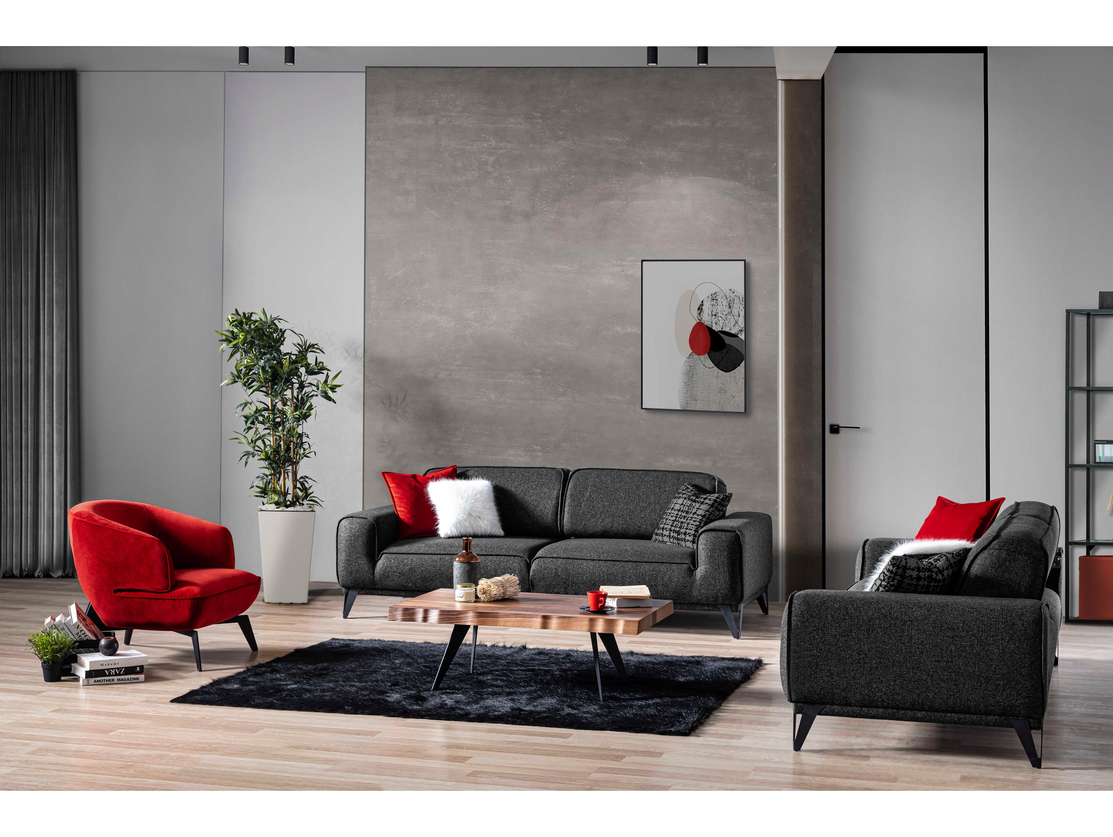 Whiteline Modern Living Bursa Dark Grey Matt Black Upholstered Sofa Bed