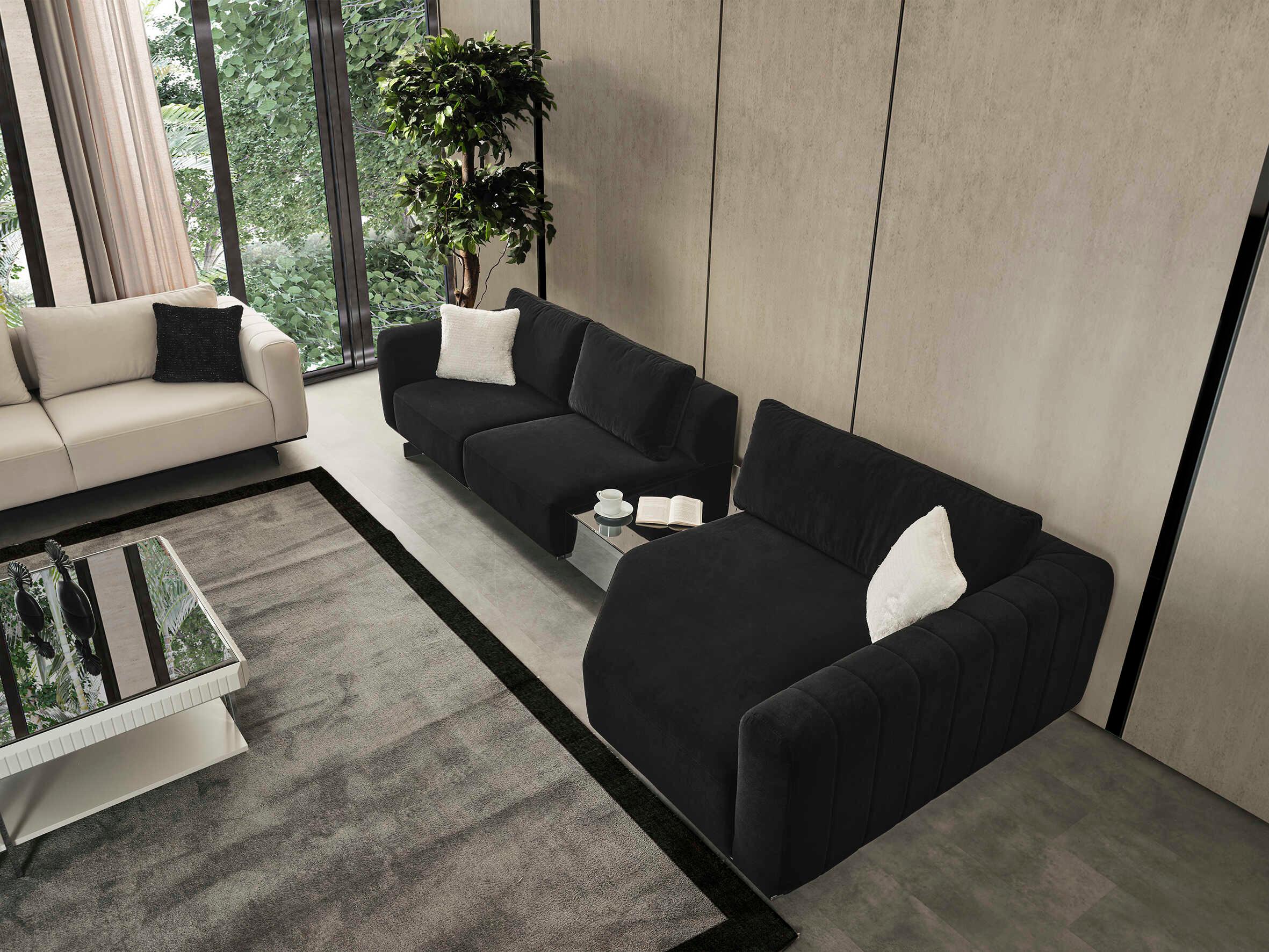 Whiteline Modern Living Vision Black Nickel Silver Upholstered Sofa