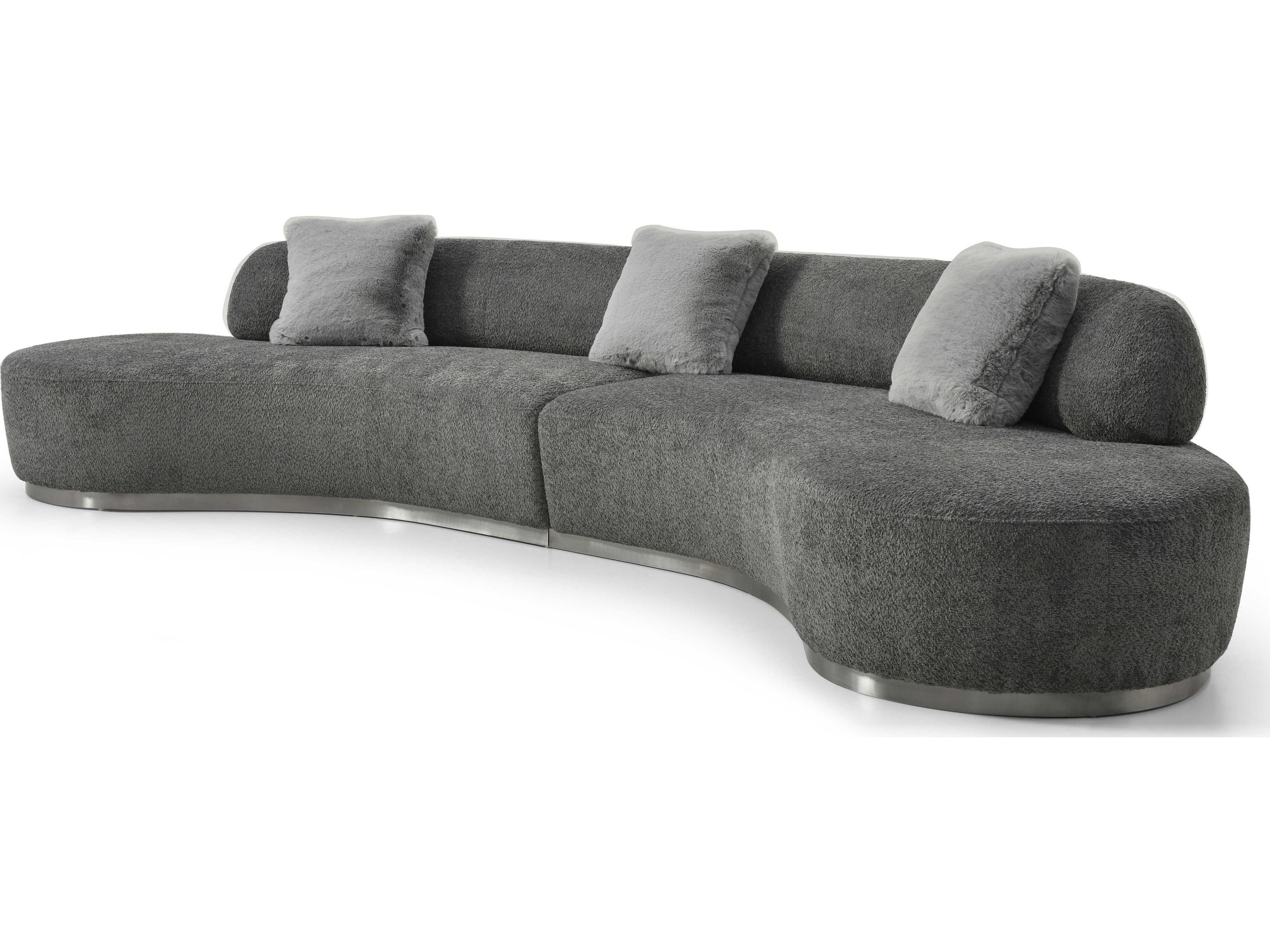 Whiteline Modern Living Perla Dark Grey Brushed Silver Upholstered Sofa