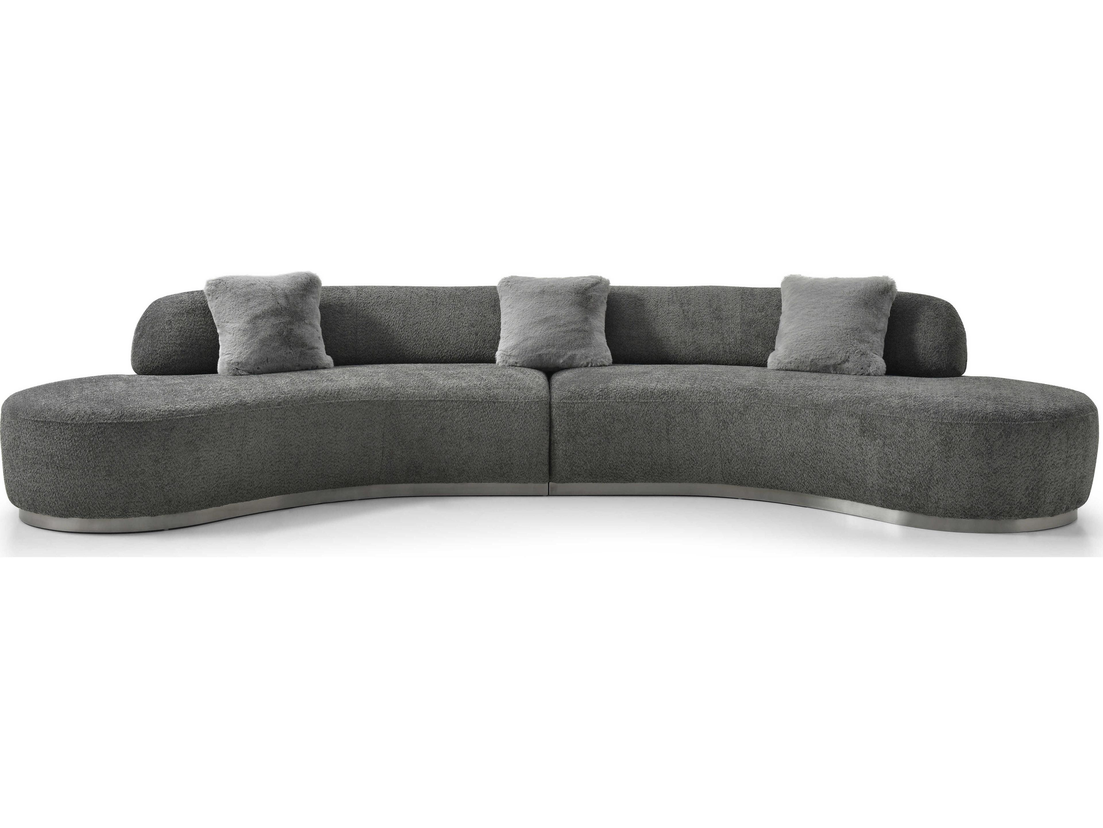 Whiteline Modern Living Perla Dark Grey Brushed Silver Upholstered Sofa