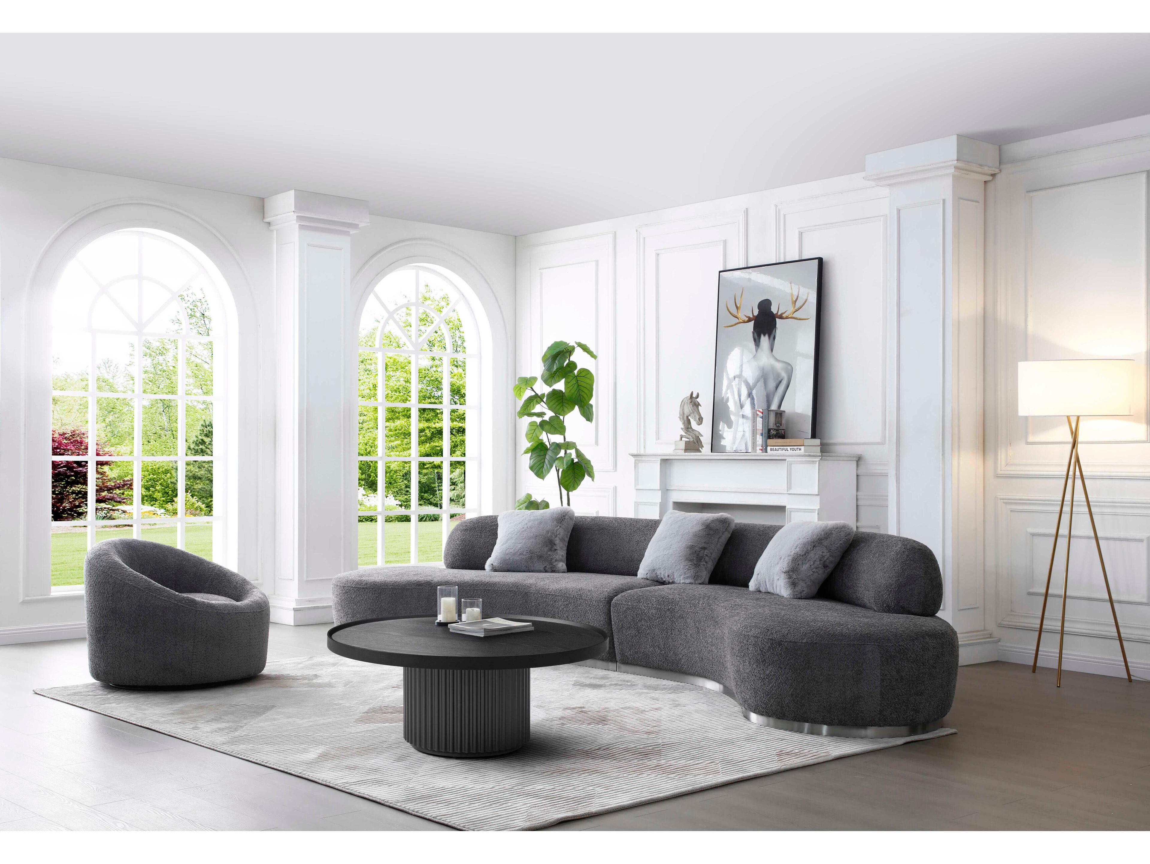 Whiteline Modern Living Perla Dark Grey Brushed Silver Upholstered Sofa