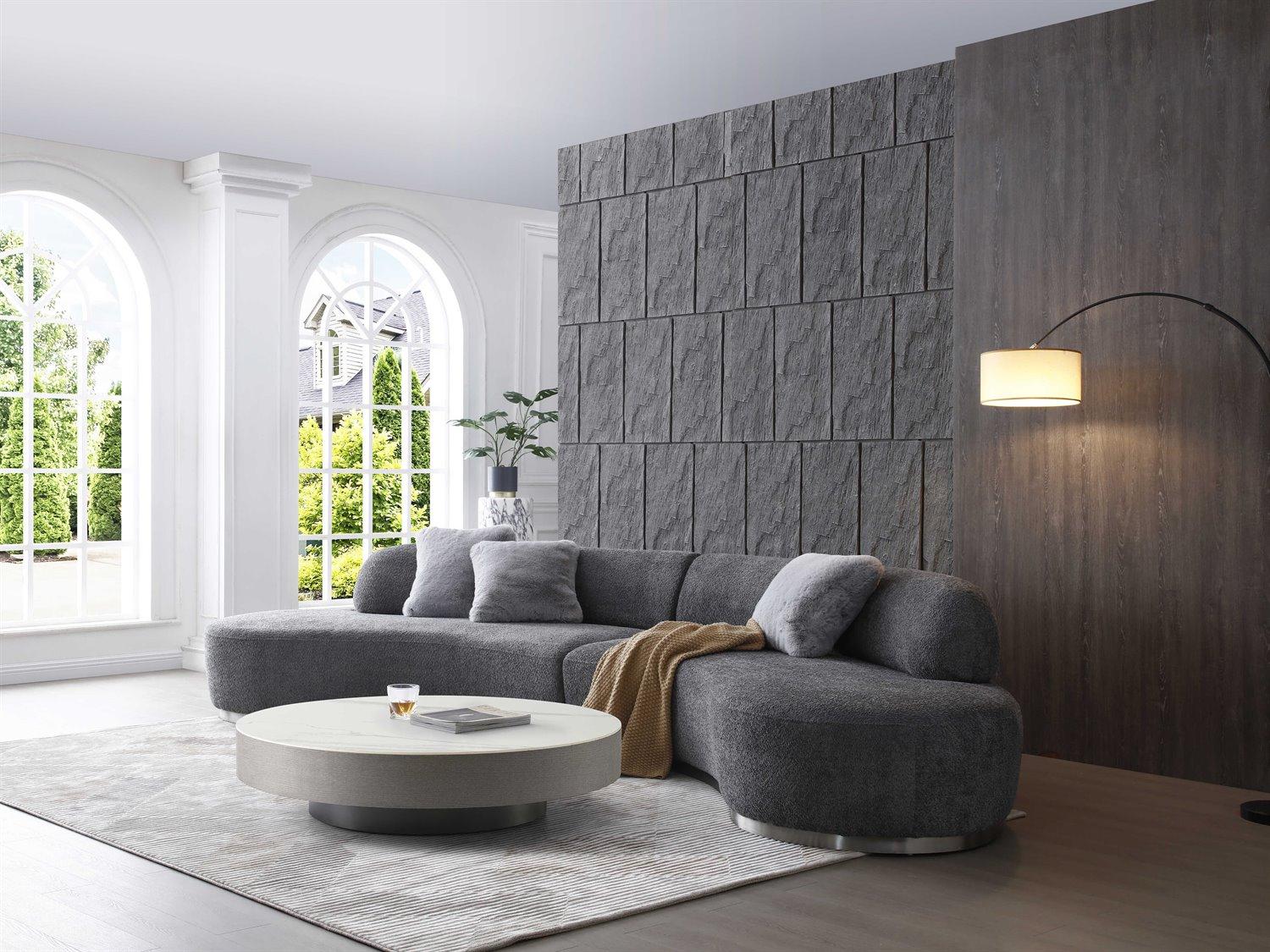 Whiteline Modern Living Perla Dark Grey Brushed Silver Upholstered Sofa