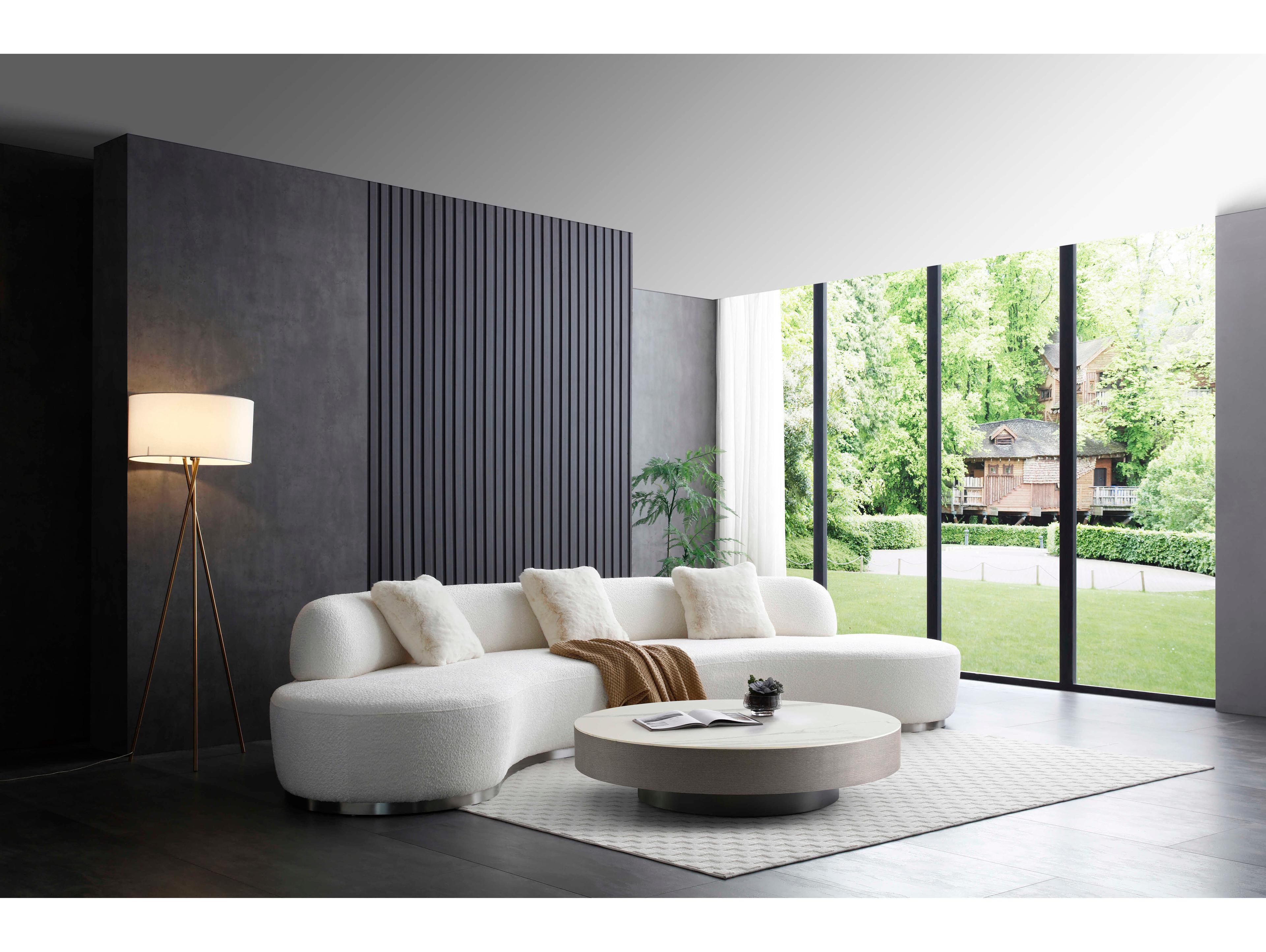 Whiteline Modern Living Perla White Brushed Silver Upholstered Sofa