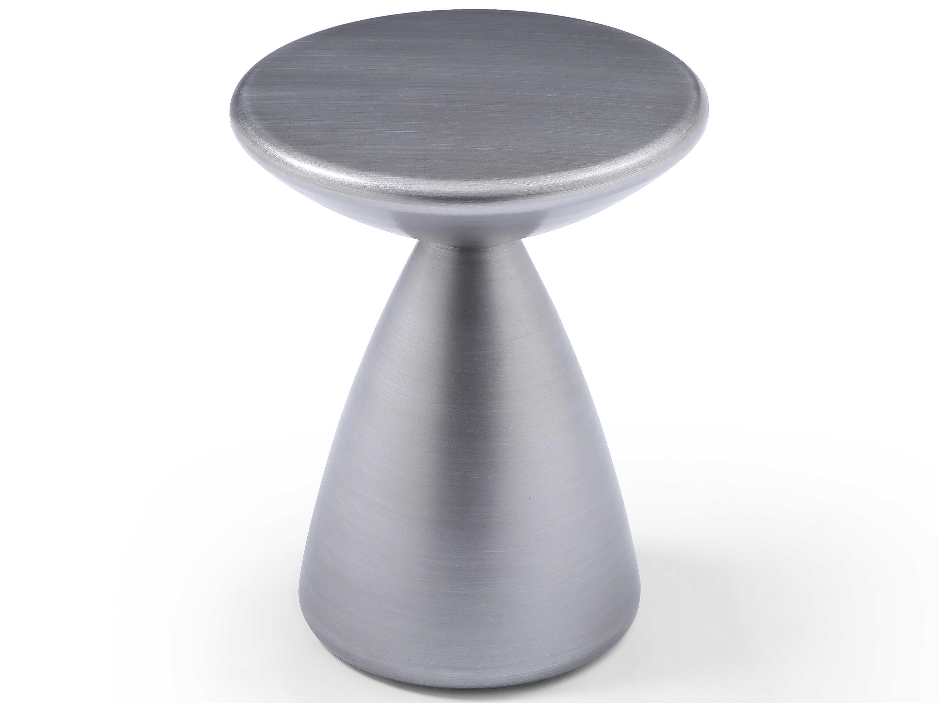 Whiteline Modern Living Ayla Round Metal Brushed Silver End Table