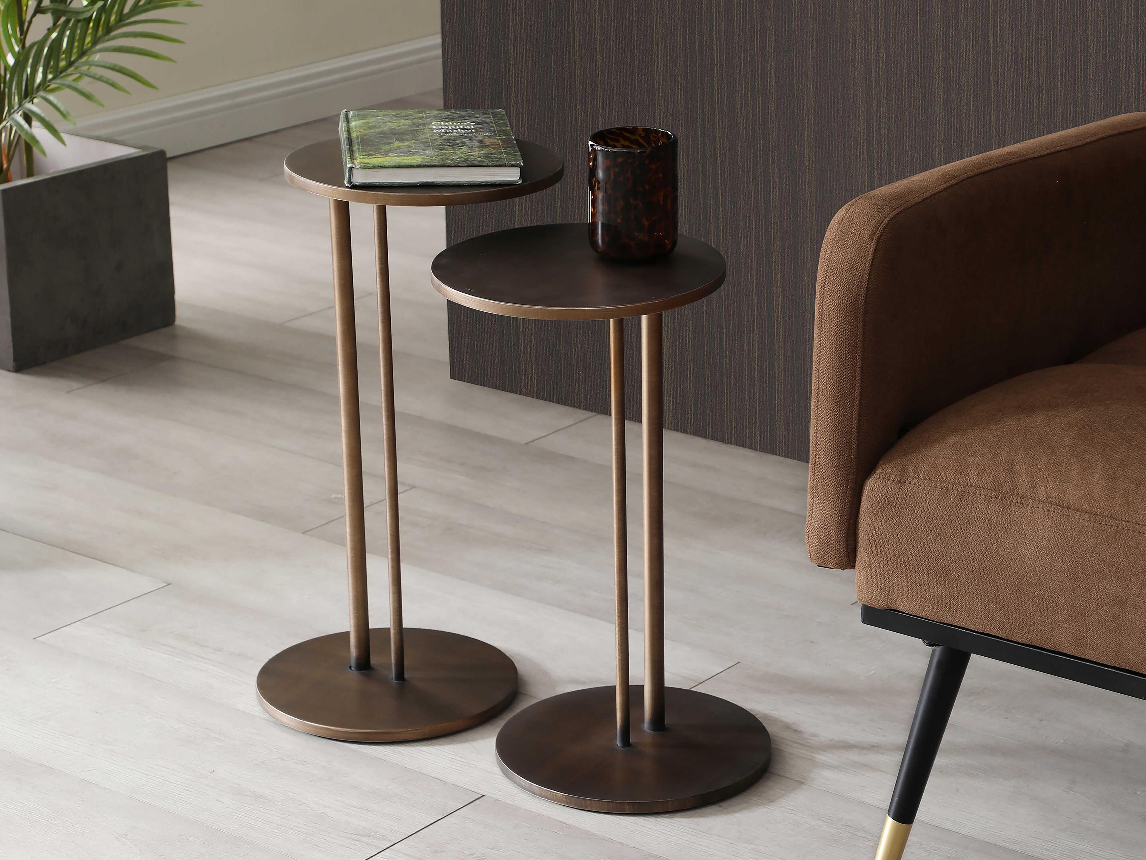 Whiteline Modern Living Nala Round Metal Brushed Bronze End Table