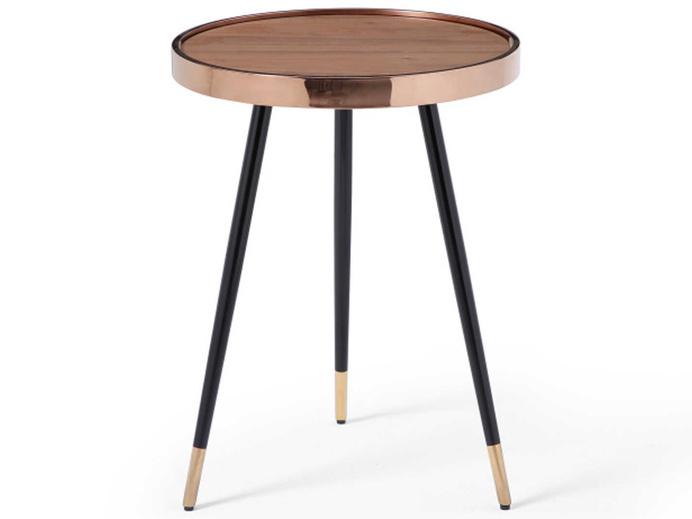 Whiteline Modern Living Meli Round Wood Brown Rose Gold Black End Table