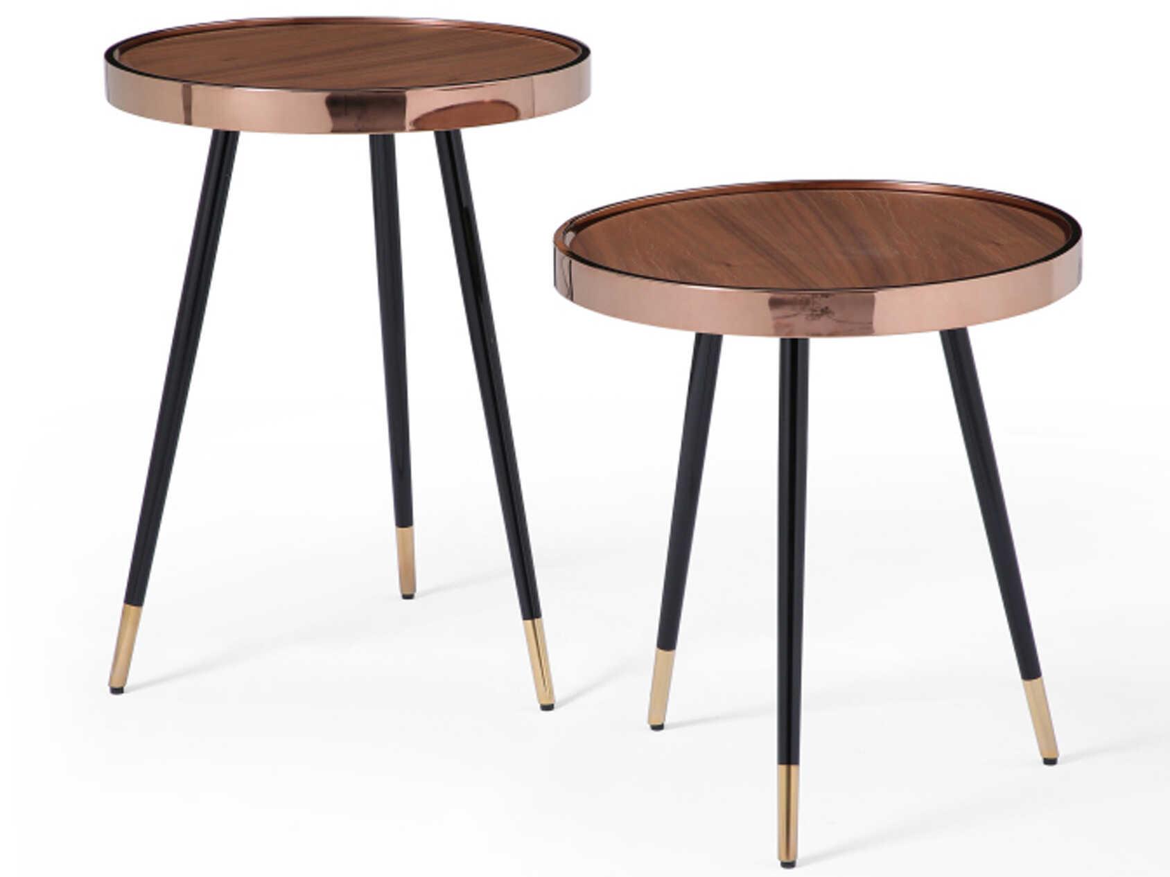 Whiteline Modern Living Meli Round Wood Brown Rose Gold Black End Table