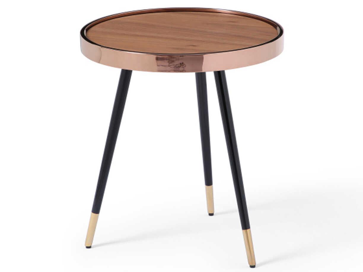 Whiteline Modern Living Meli Round Wood Brown Rose Gold Black End Table
