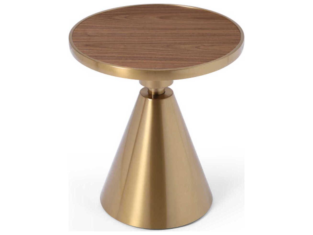 Whiteline Modern Living Pia Round Wood Brown Gold End Table