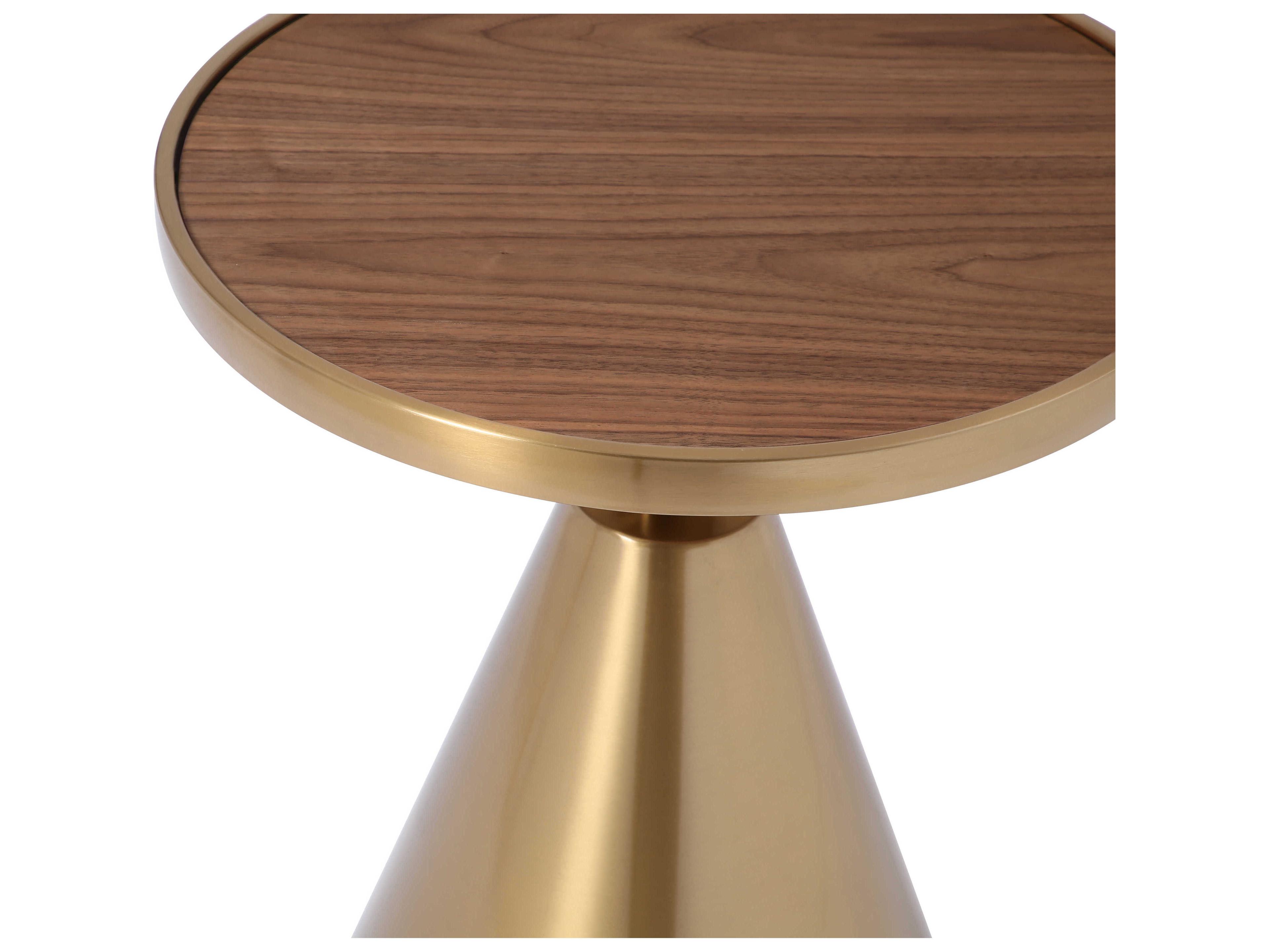 Whiteline Modern Living Pia Round Wood Brown Gold End Table