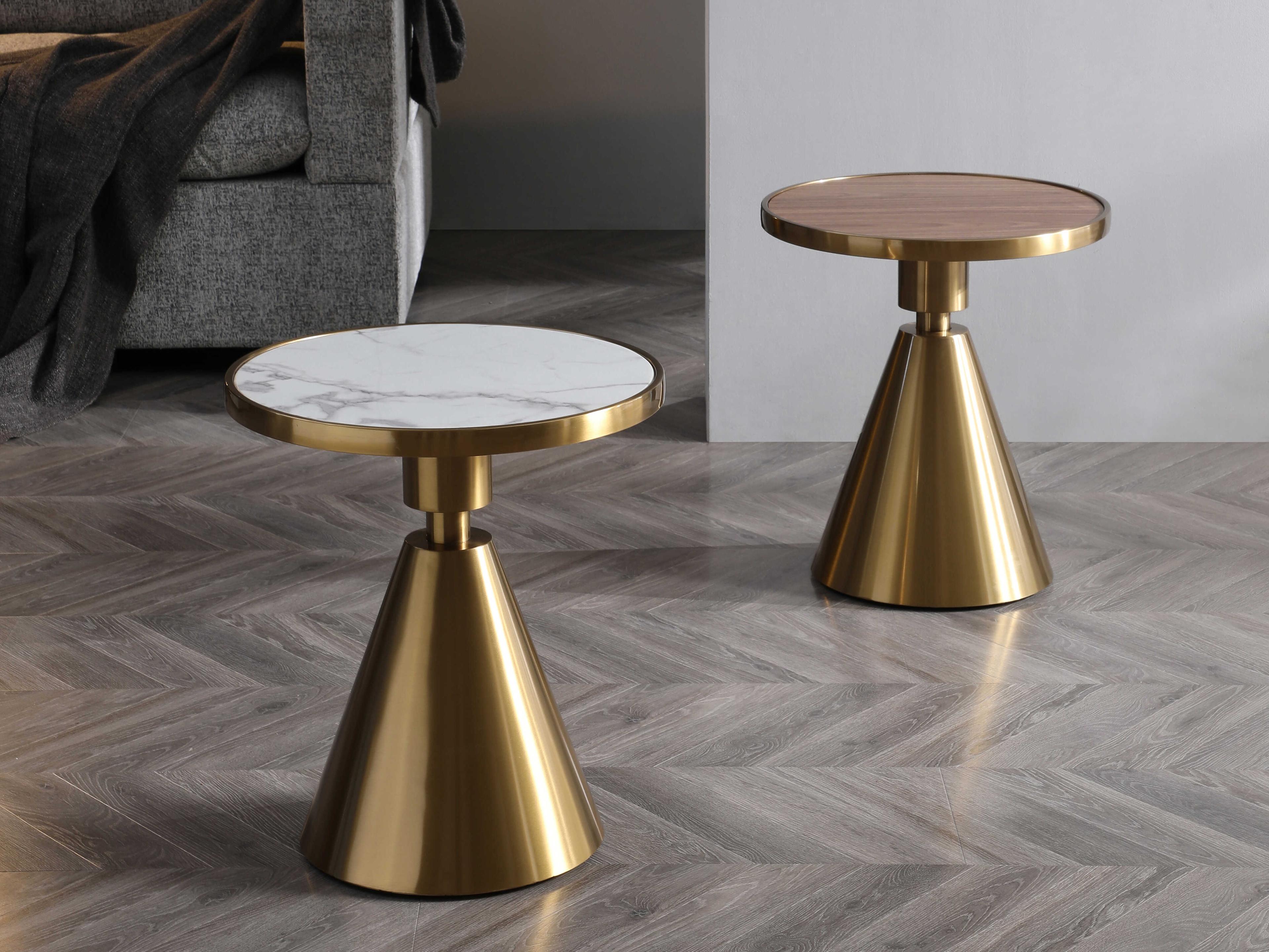 Whiteline Modern Living Pia Round Wood Brown Gold End Table