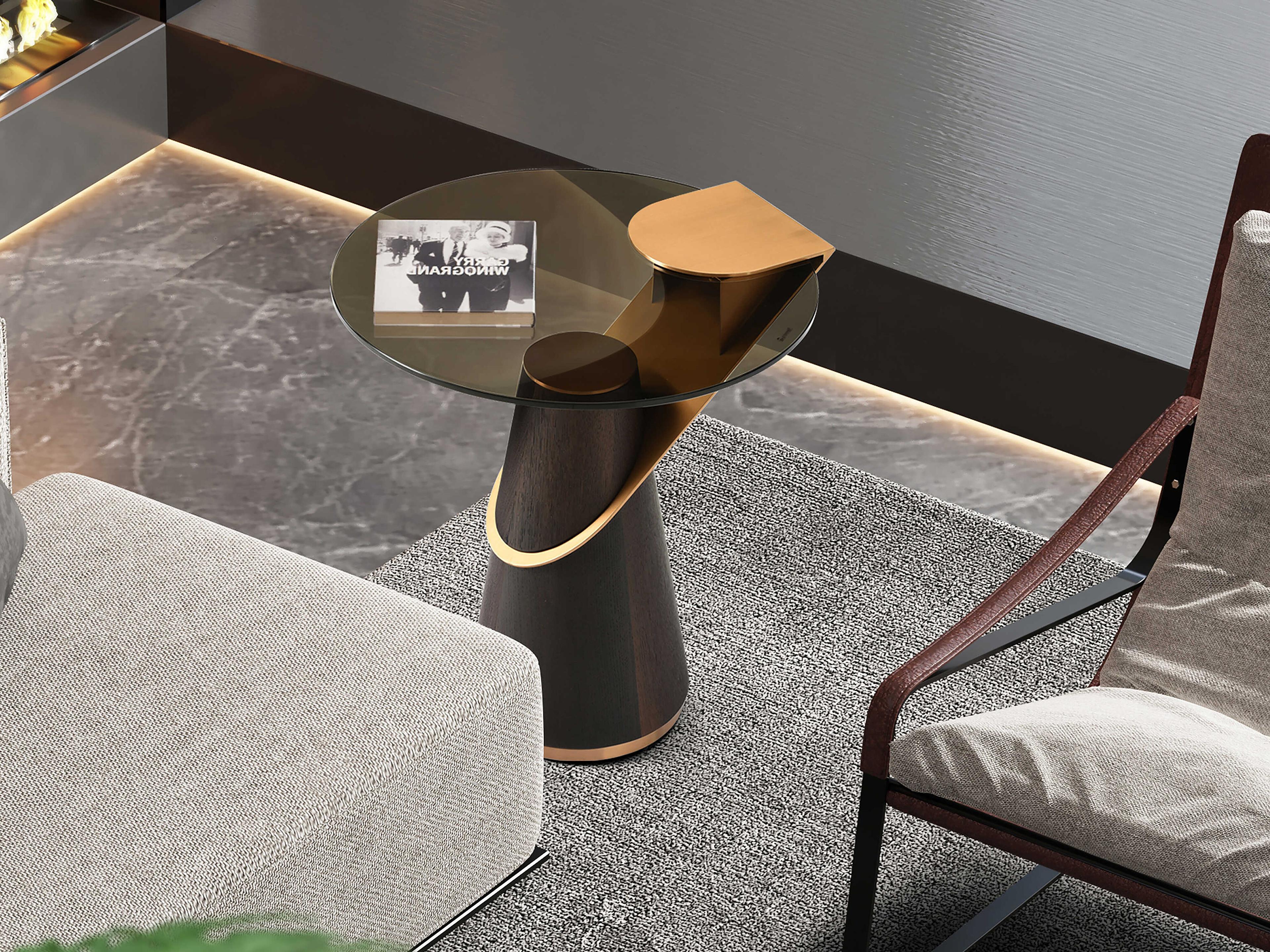 Whiteline Modern Living Zaria Round Glass Grey Rose Gold End Table